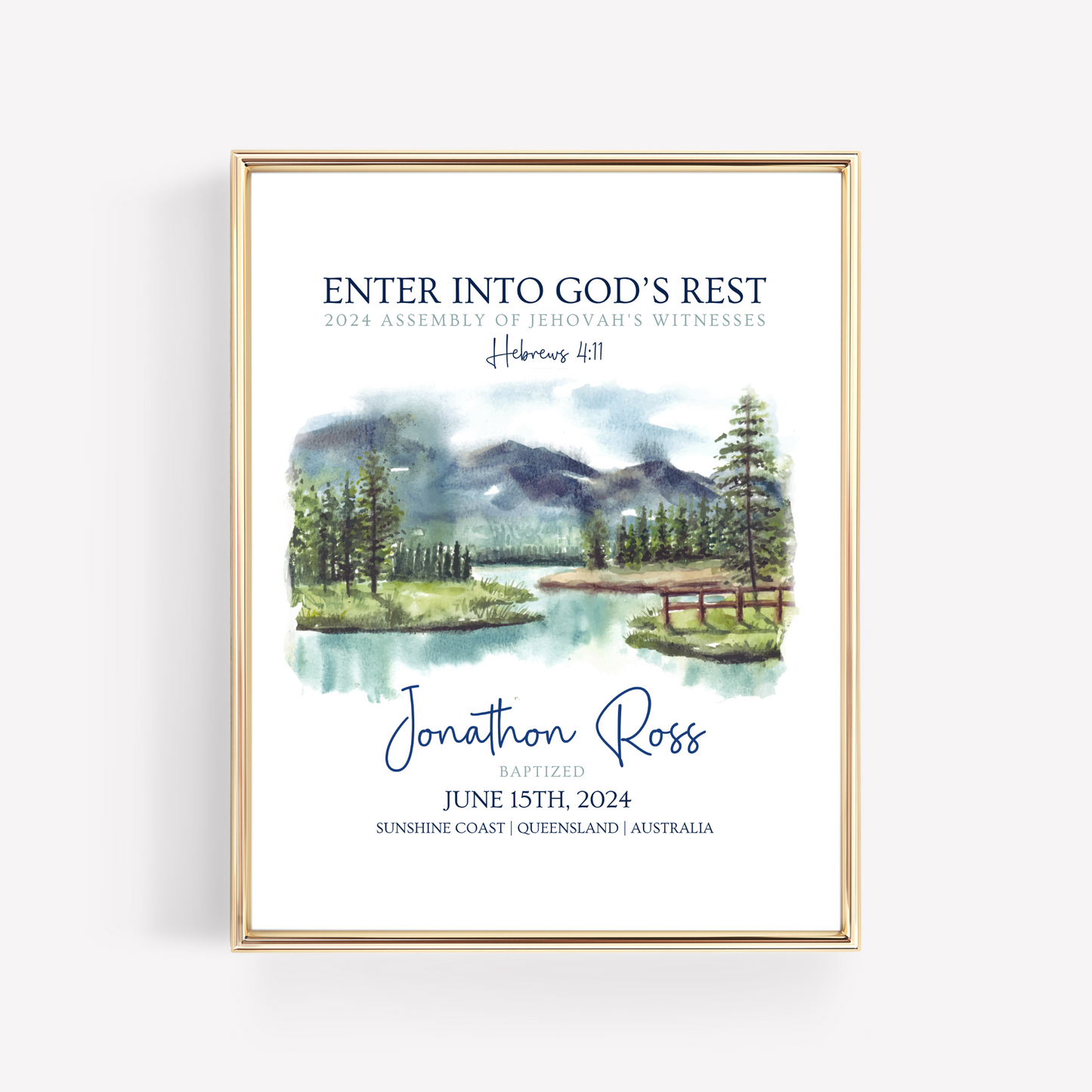 JW Baptism Gift | Baptism Keepsake | Mountain and Lake | Customisable