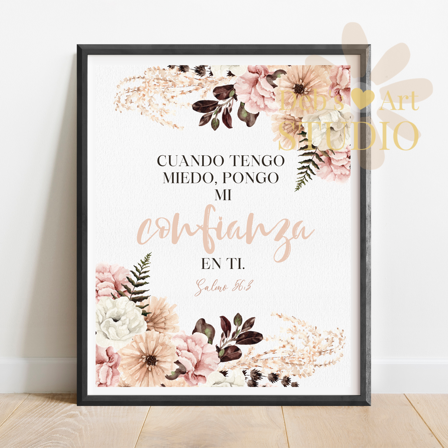 2024 JW Year Text - Spanish Bible Verse Wall Art | Salmo 56:3 | Pink Boho Flowers