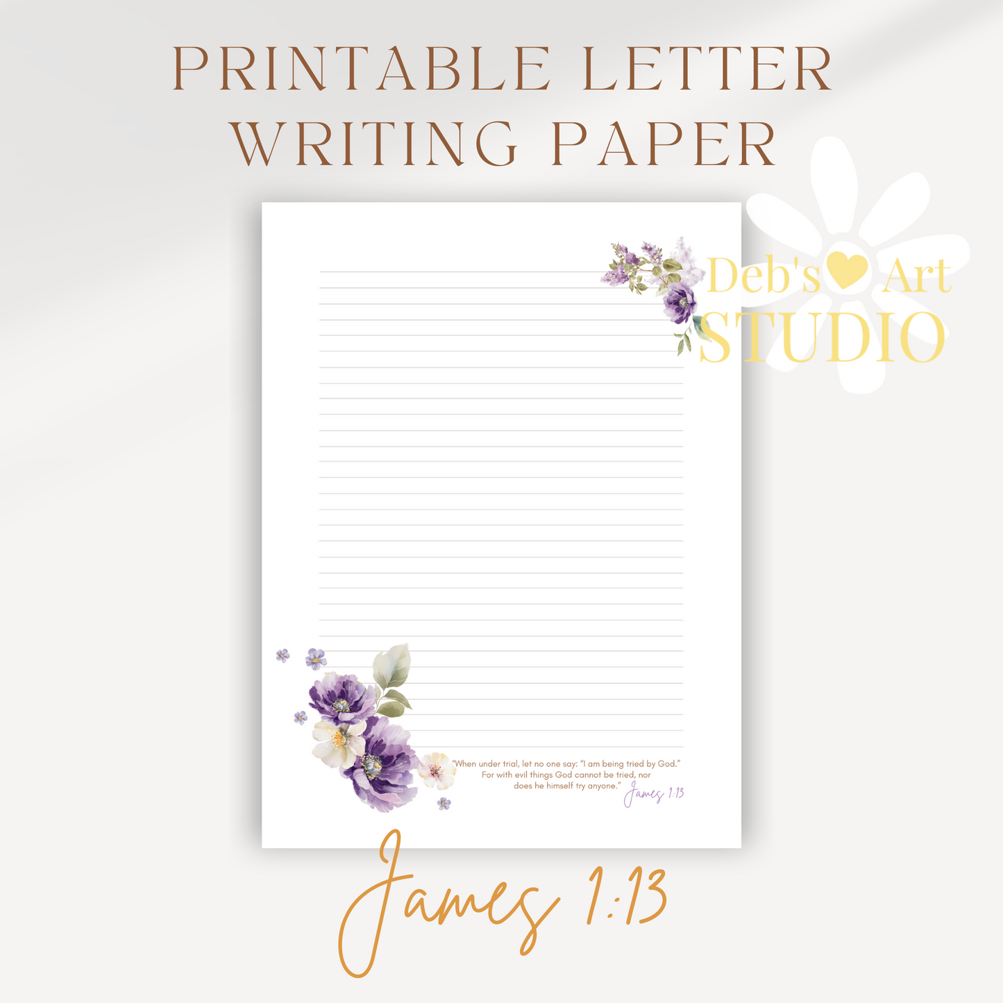 James 1:13, JW Letter Writing Paper | Lilac Blooms & Furry Friends