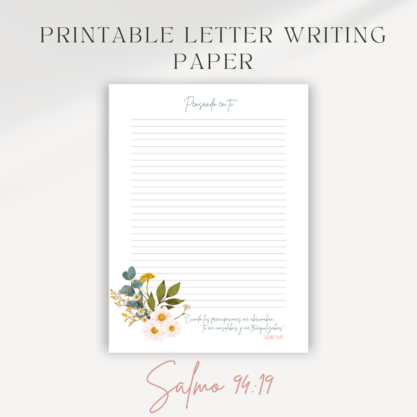 Psalm 94:19, JW Letter Writing Paper | Spanish | Blue Pink Flowers