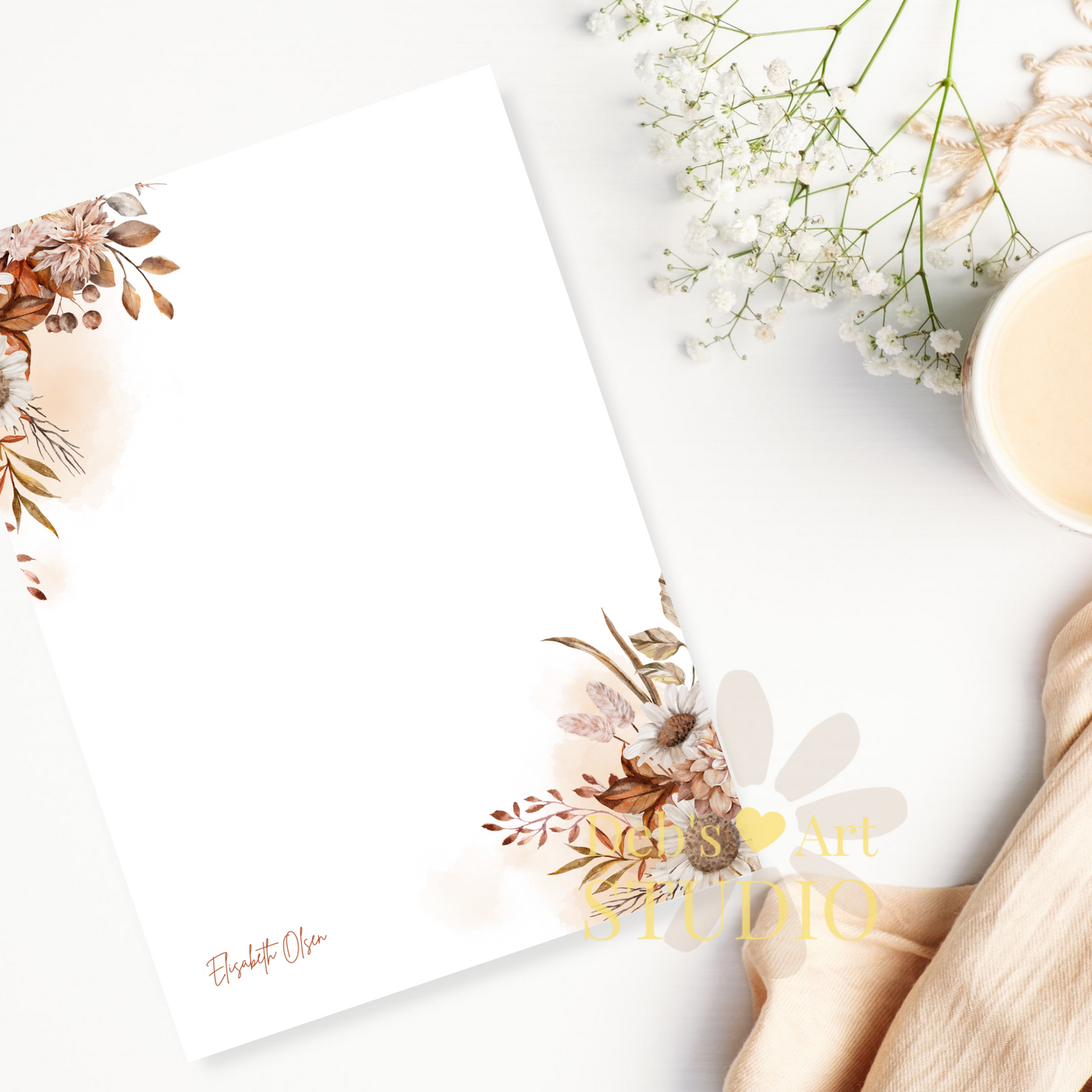 Personalised Stationery Editable Template, Autumn Flower Writing Paper