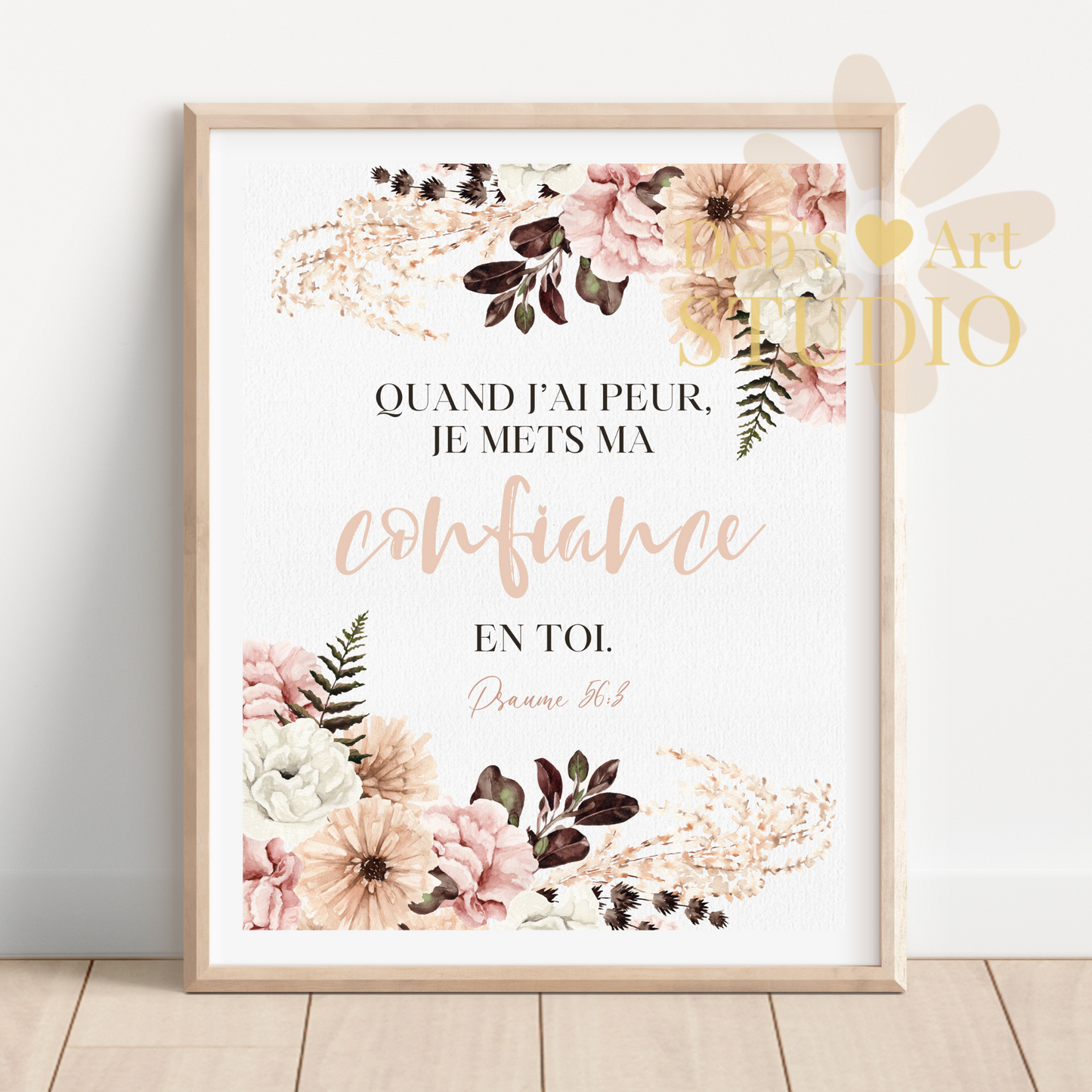 2024 JW Year Text - French Wall Art | Psalm 56:3 | Pink Blush Flowers