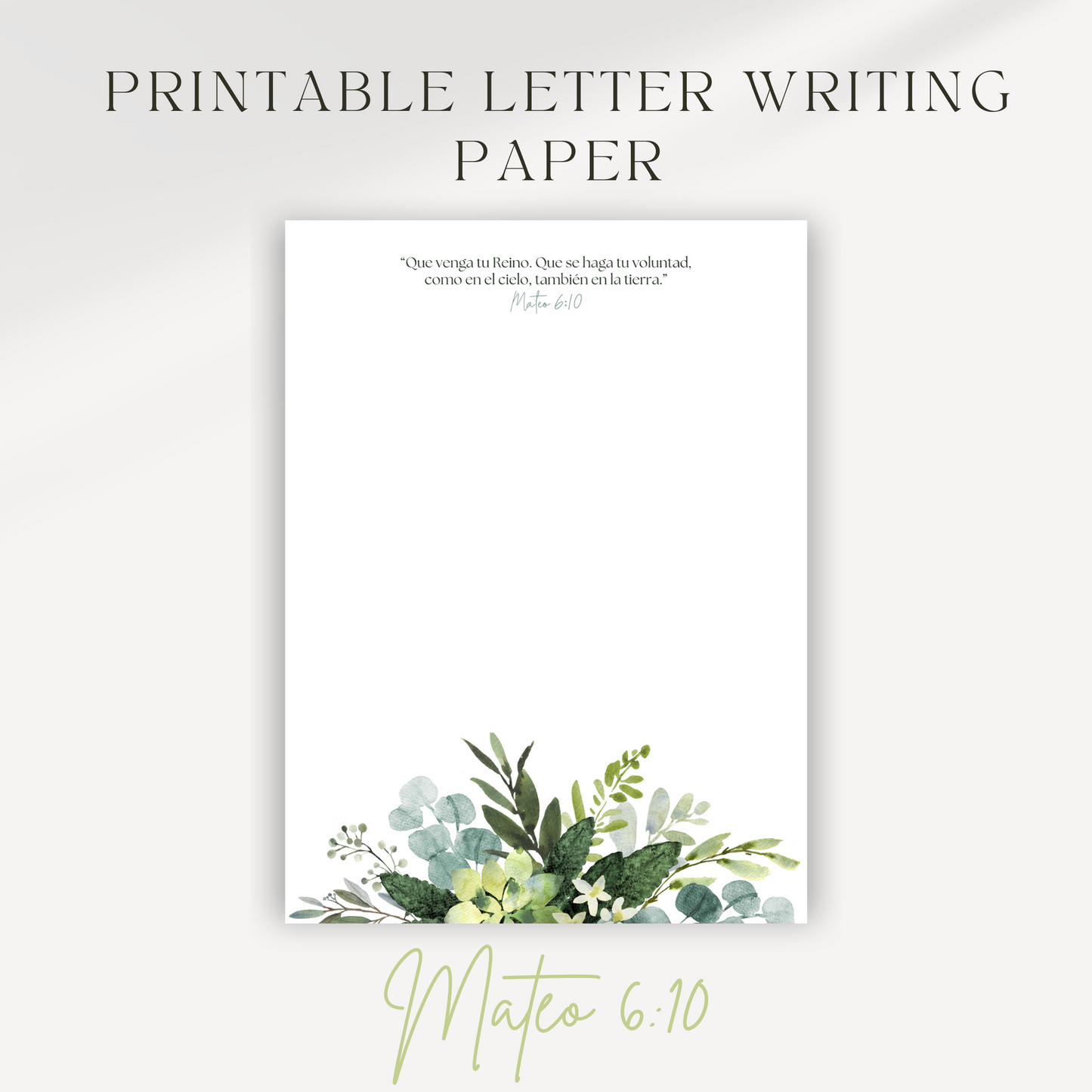 Matthew 6:10 | Spanish, JW Letter Writing Paper | Green Leaves