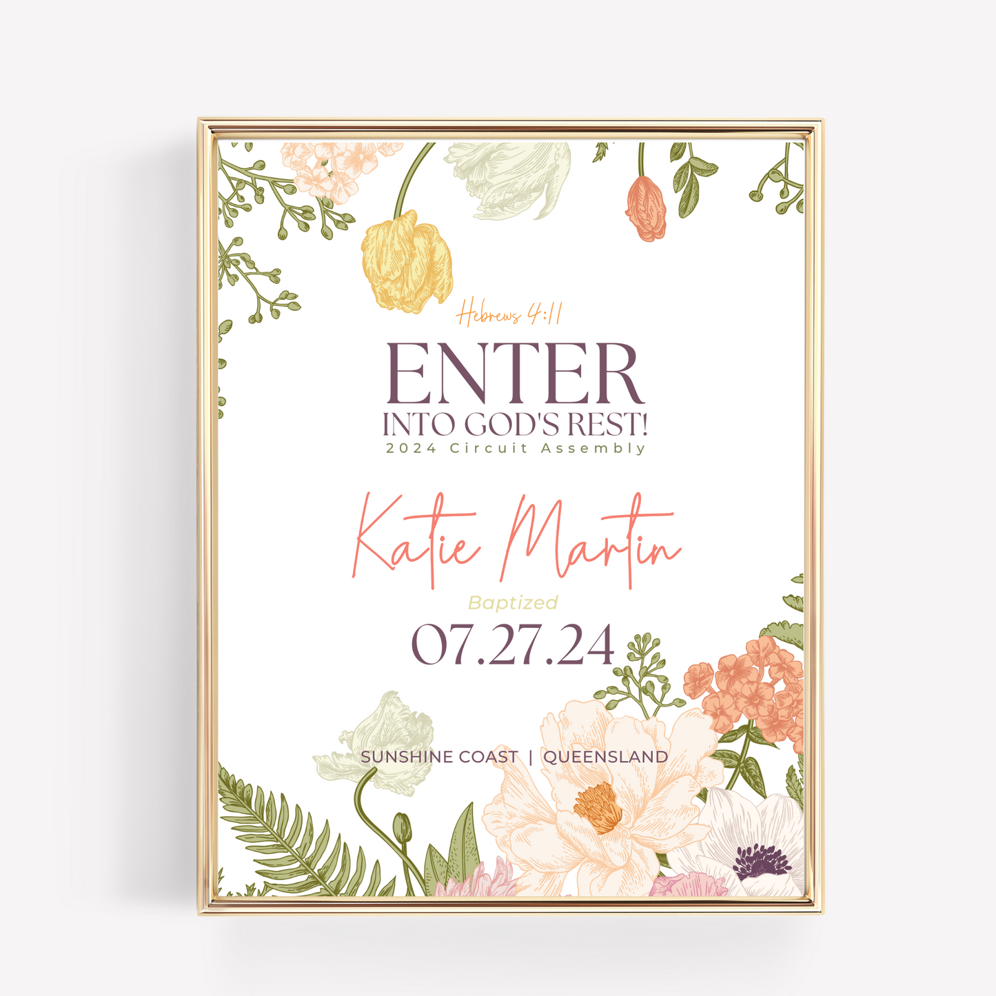 JW Baptism Gift | Baptism Keepsake | Spring Flowers | Personalised Print