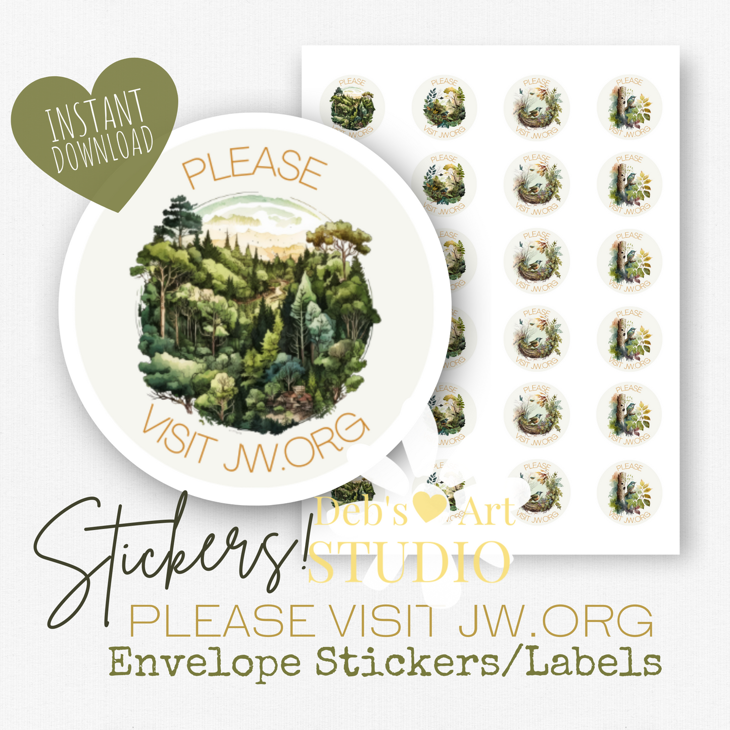 Please Visit jw.org, Envelope Stickers | Forest Birds | JW Gifts