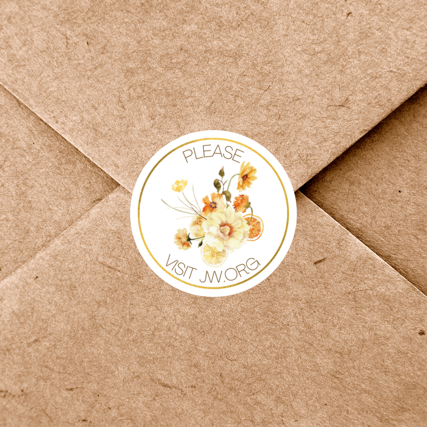 Please Visit jw.org | Envelope Stickers | Orange Boho Flowers