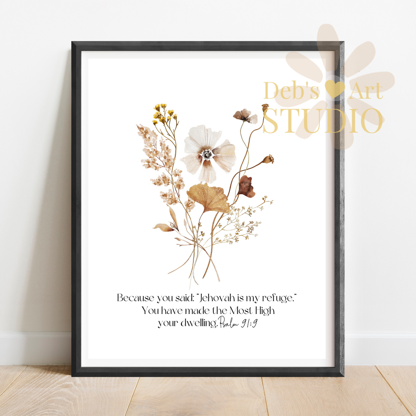 Psalm 91:9 Bible Verse Wall Art | JW Gift | Botanical Wildflowers