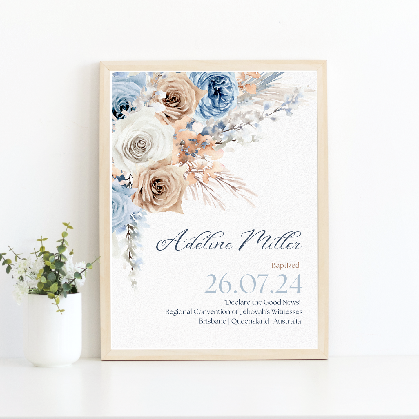 JW Baptism Gift | Baptism Keepsake |Blue Boho | Customizable Print