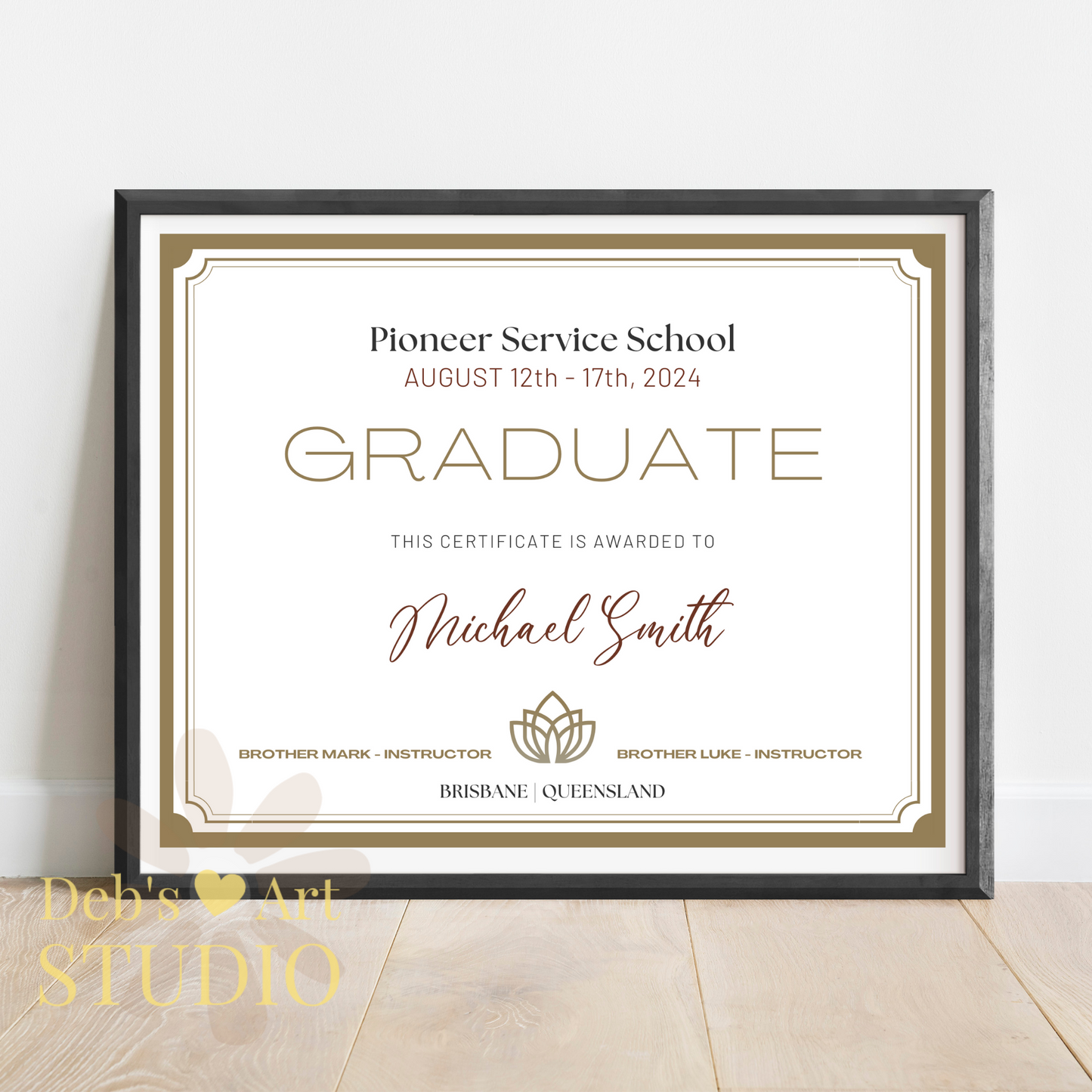 Custom Pioneer School Certificate | Gold Border | JW Pioneer Gifts