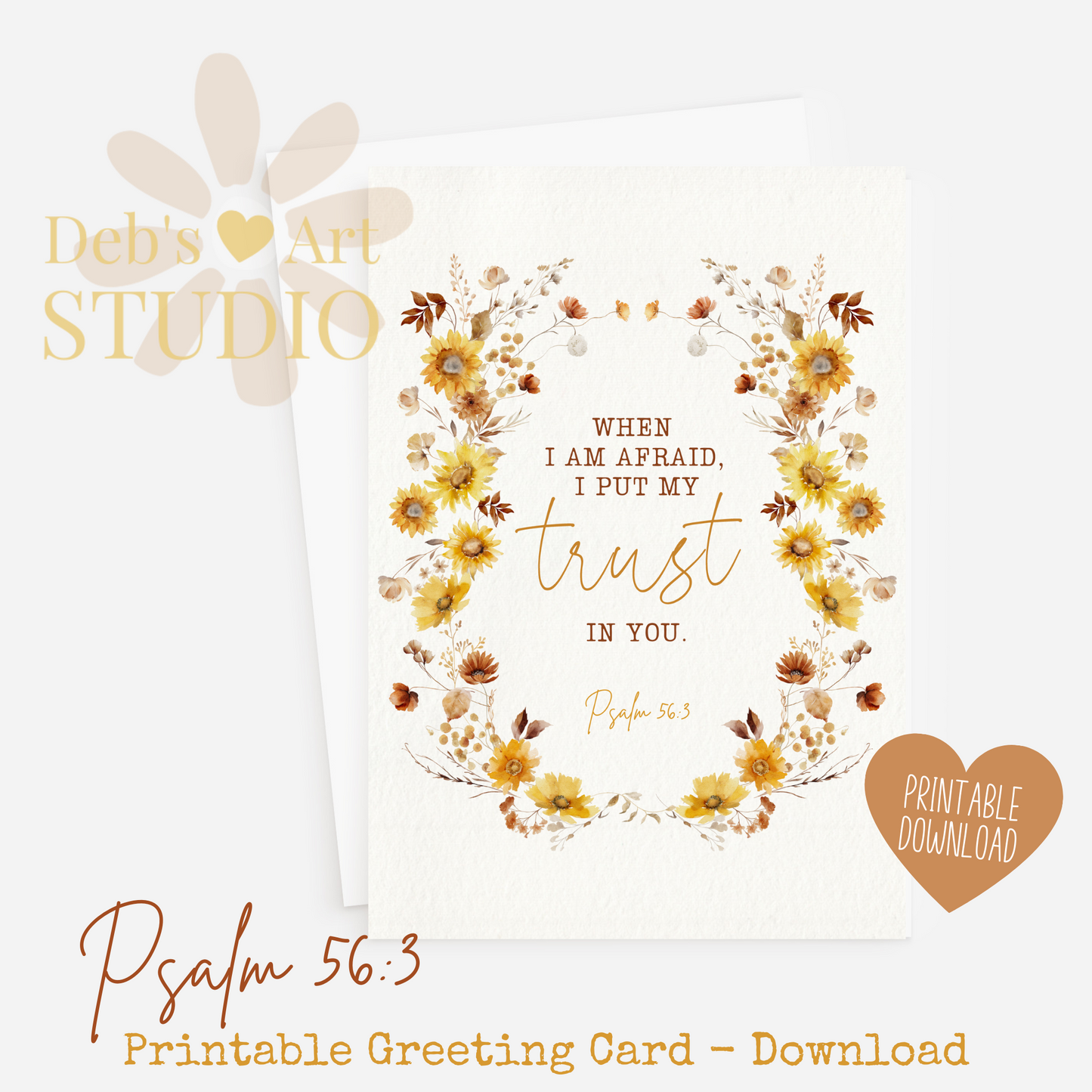 JW Greeting Card | Psalm 56:3 | 2024 Year Text | Boho Sunflowers