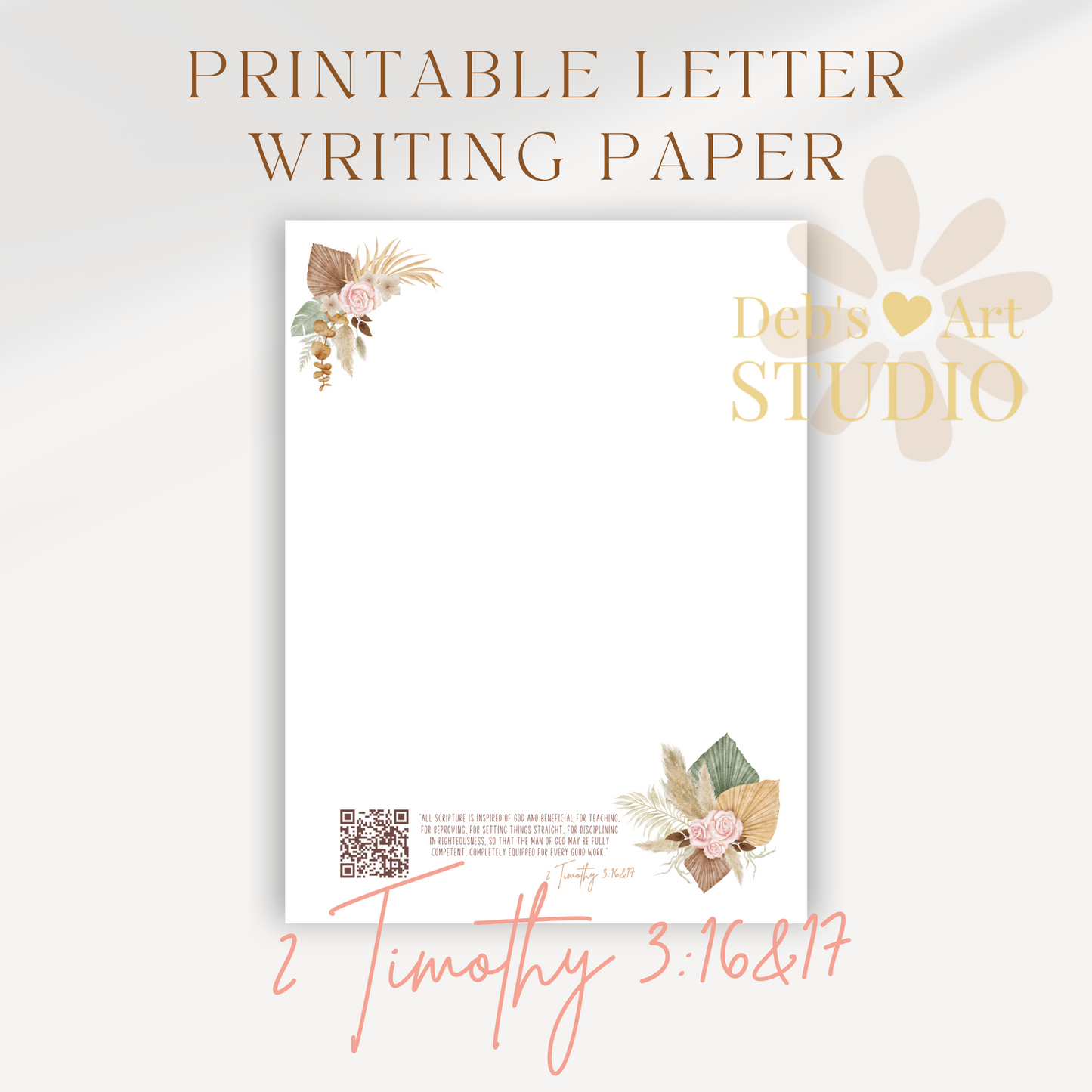 2 Timothy 3:16,17, JW Letter Writing Stationery | Pink Boho Flowers