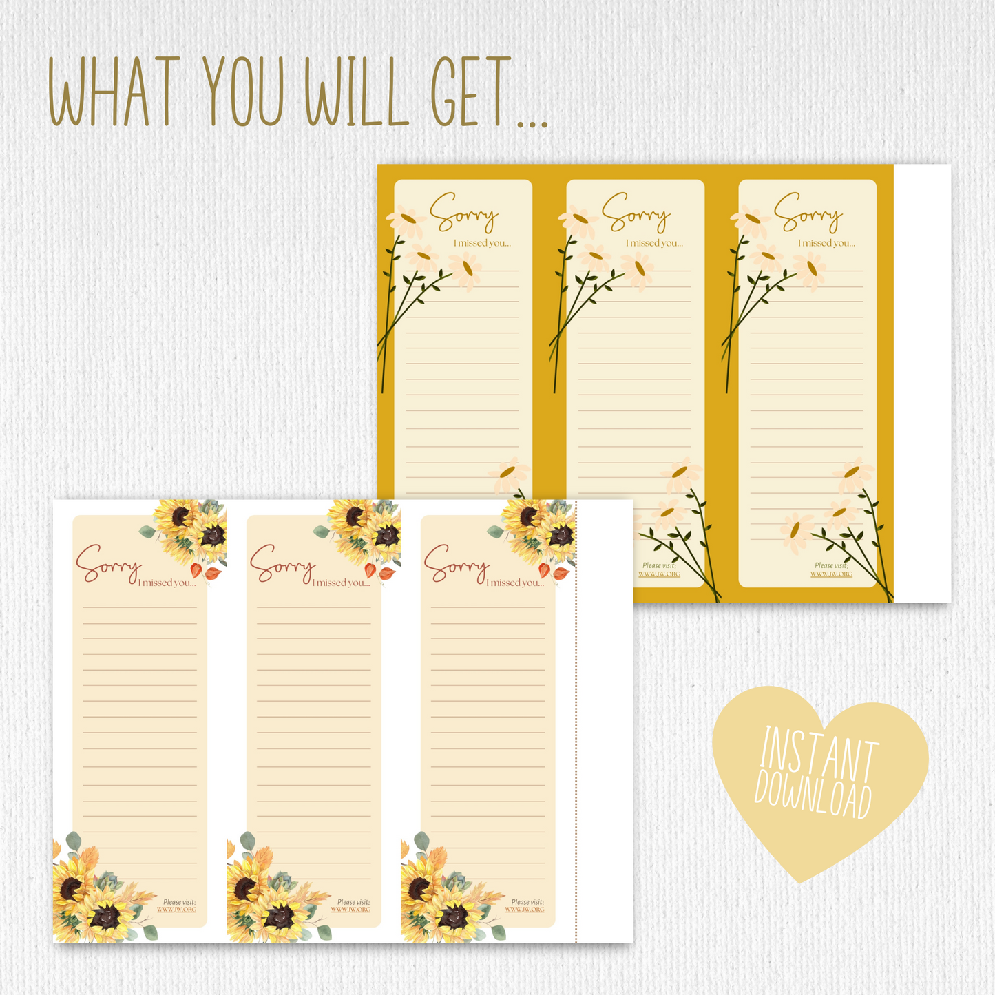 Return Visit Notes | JW Printable | For JW Tract Holder | Flowers