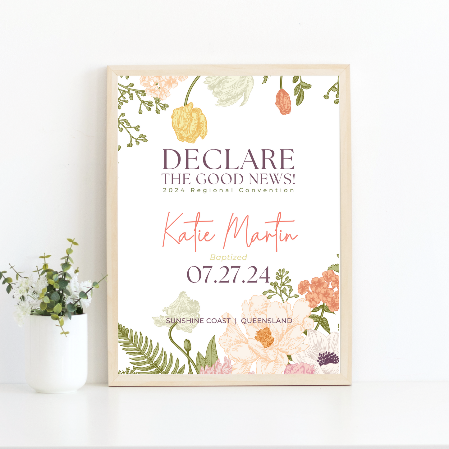 JW Baptism Gift | Baptism Keepsake | Spring Flowers | Personalised Print