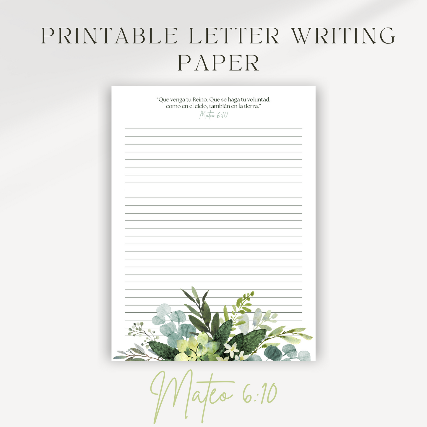 Matthew 6:10 | Spanish, JW Letter Writing Paper | Green Leaves