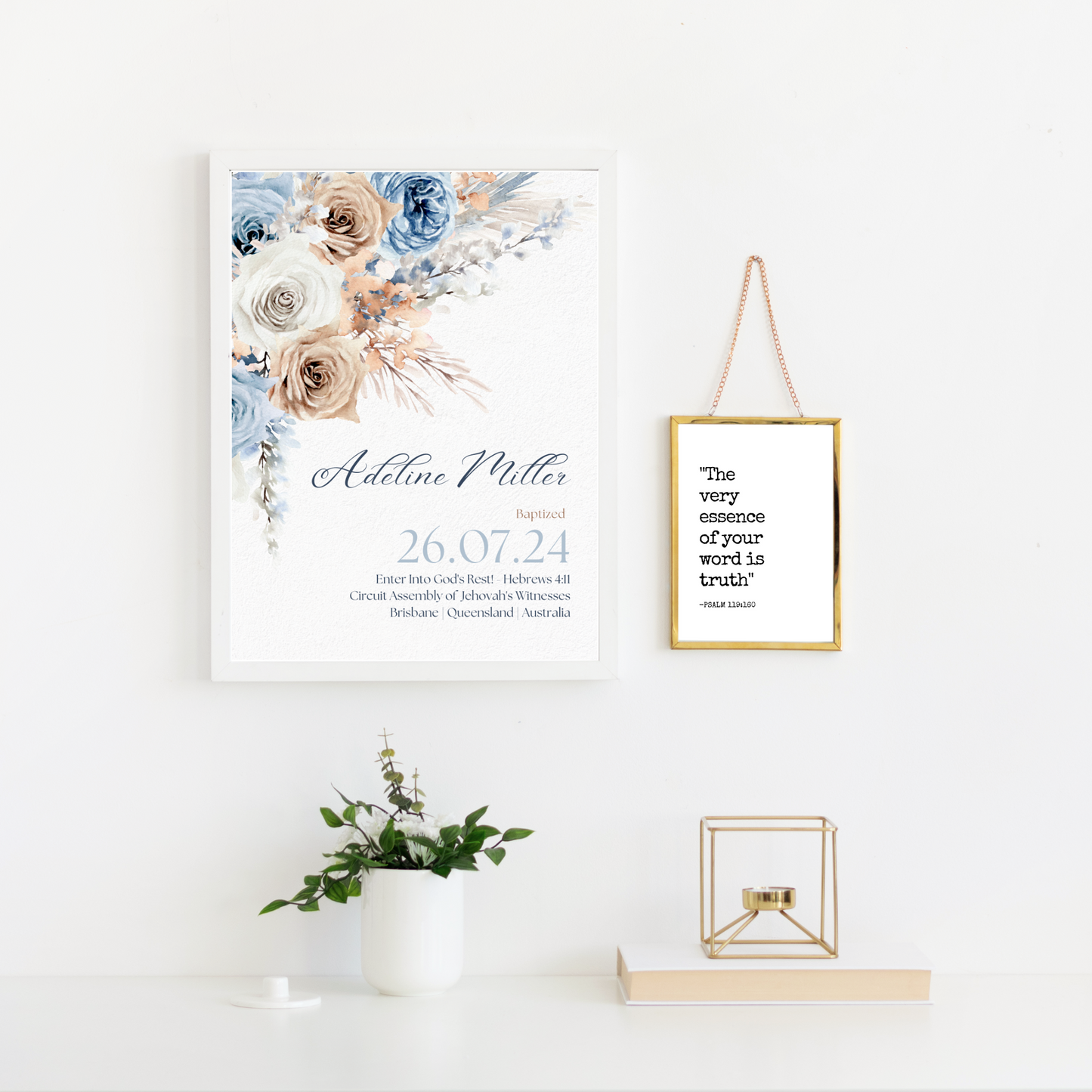 JW Baptism Gift | Baptism Keepsake |Blue Boho | Customizable Print