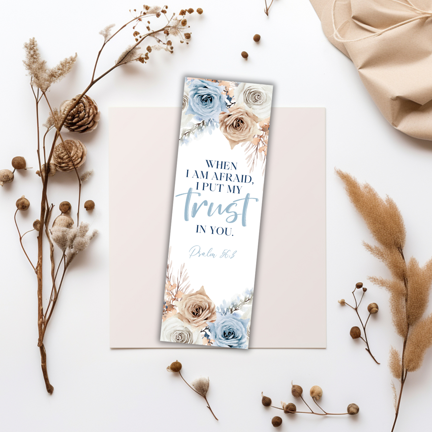 2024 JW Year Text - Psalm 56:3 bookmark | JW Gifts | Blue Boho Flowers