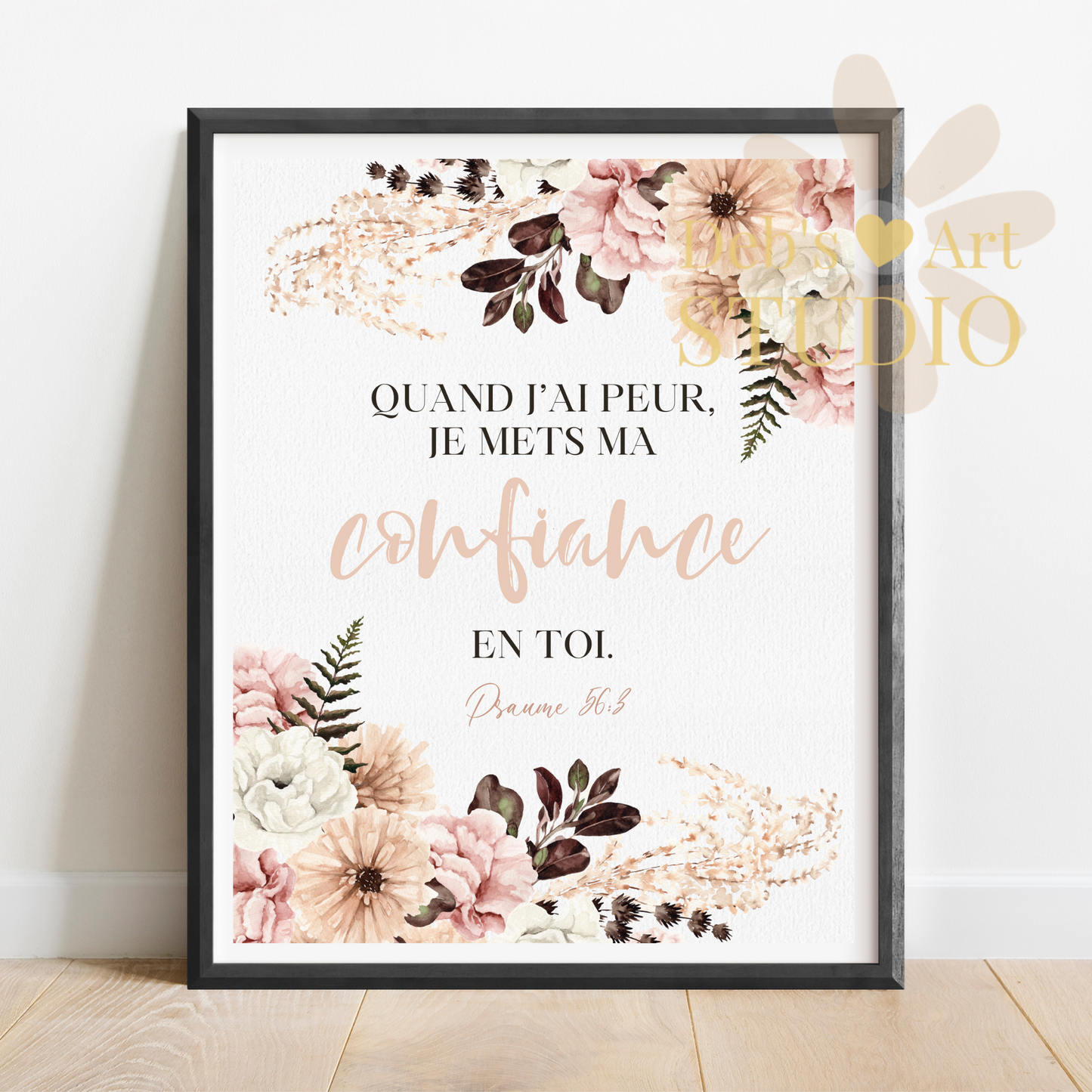 2024 JW Year Text - French Wall Art | Psalm 56:3 | Pink Blush Flowers