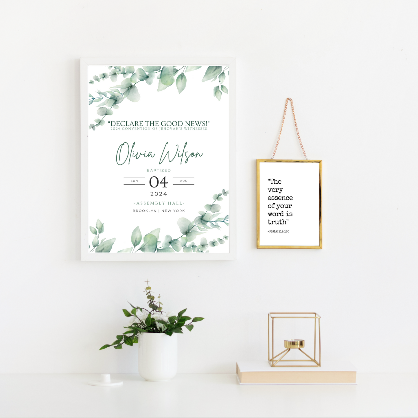 JW Baptism Gift | Baptism Keepsake | Eucalyptus Leaves | Customizable Print