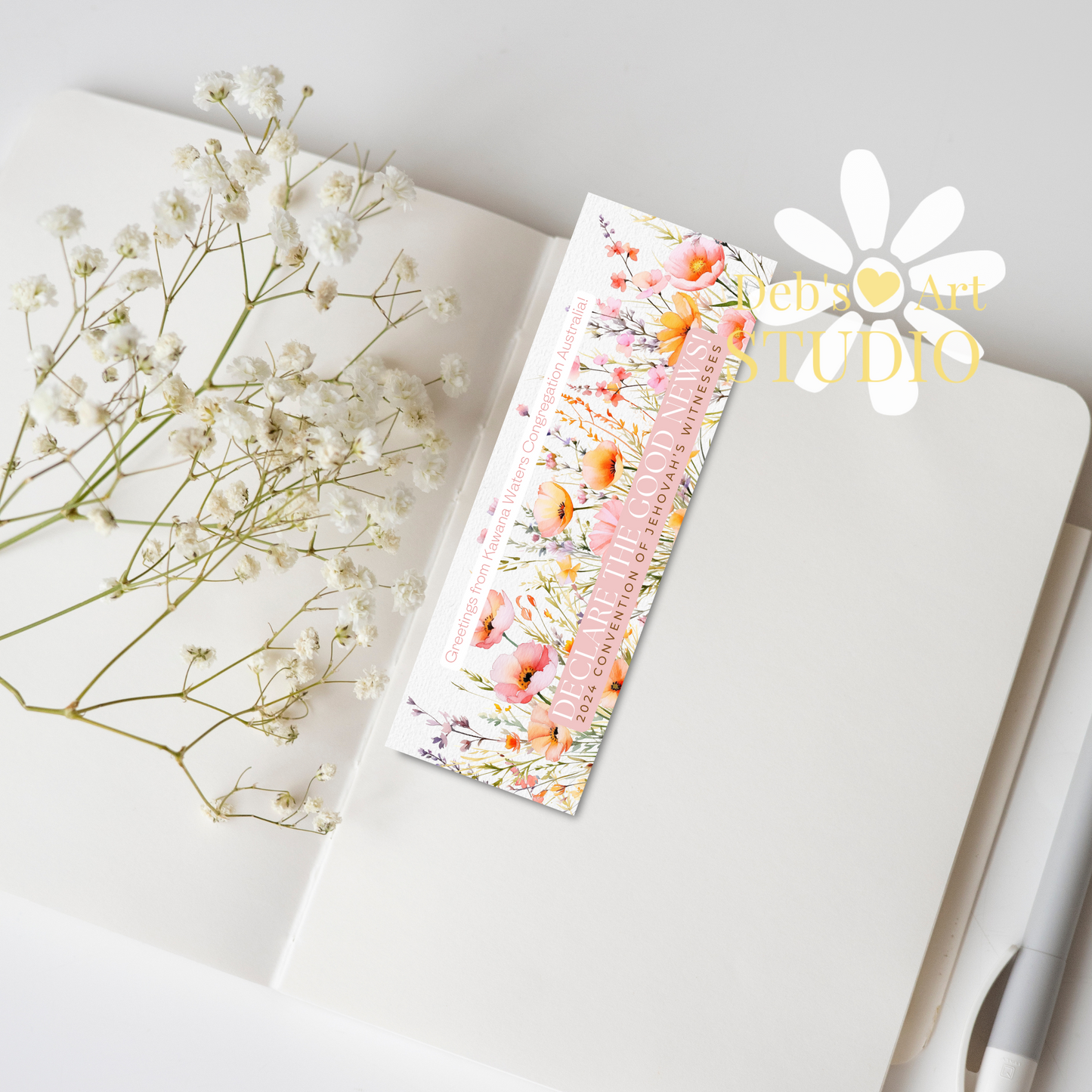 2024 Good News Convention | Editable Bookmark | JW Gift | Peach Flower