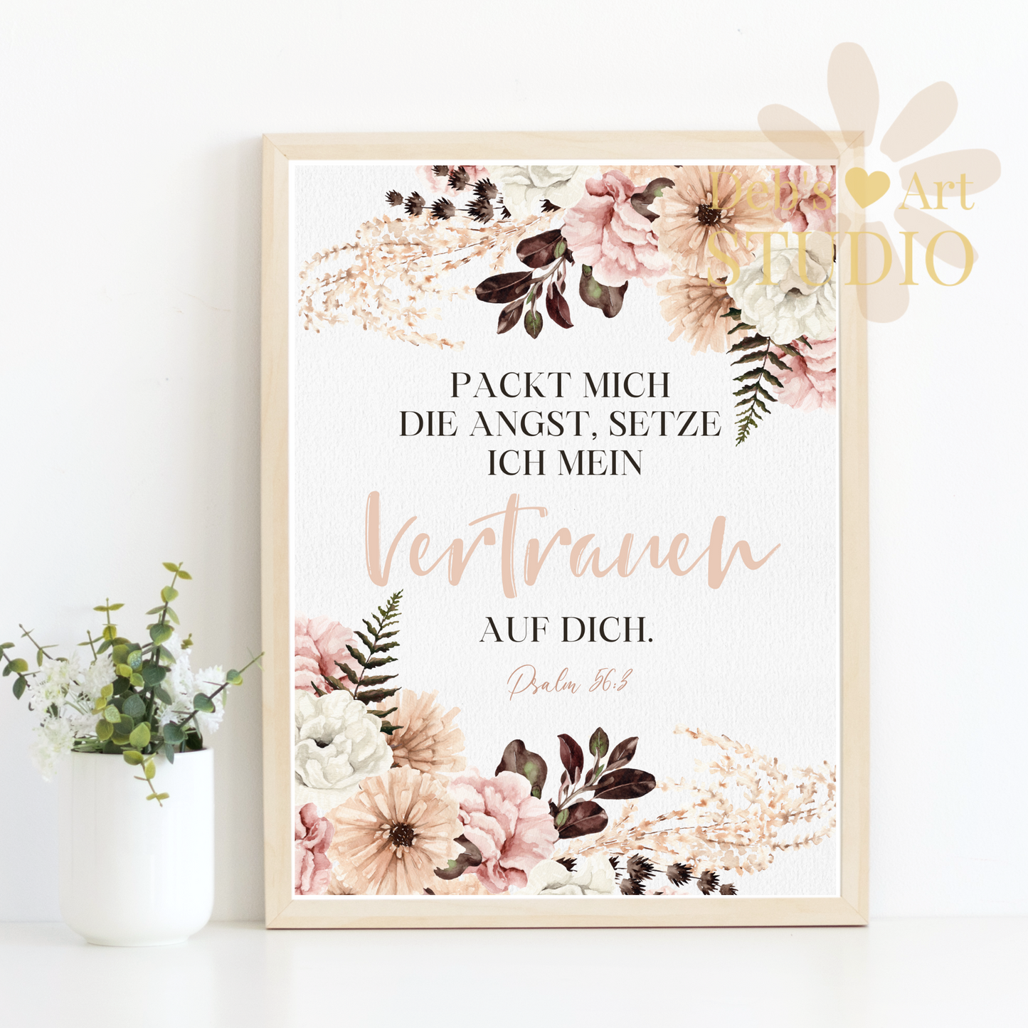 2024 JW Year Text - German Bible Verse Wall Art | Psalm 56:3 | Pink Boho