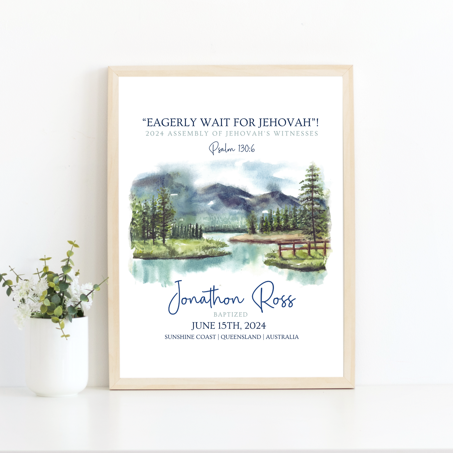 JW Baptism Gift | Baptism Keepsake | Mountain and Lake | Customisable