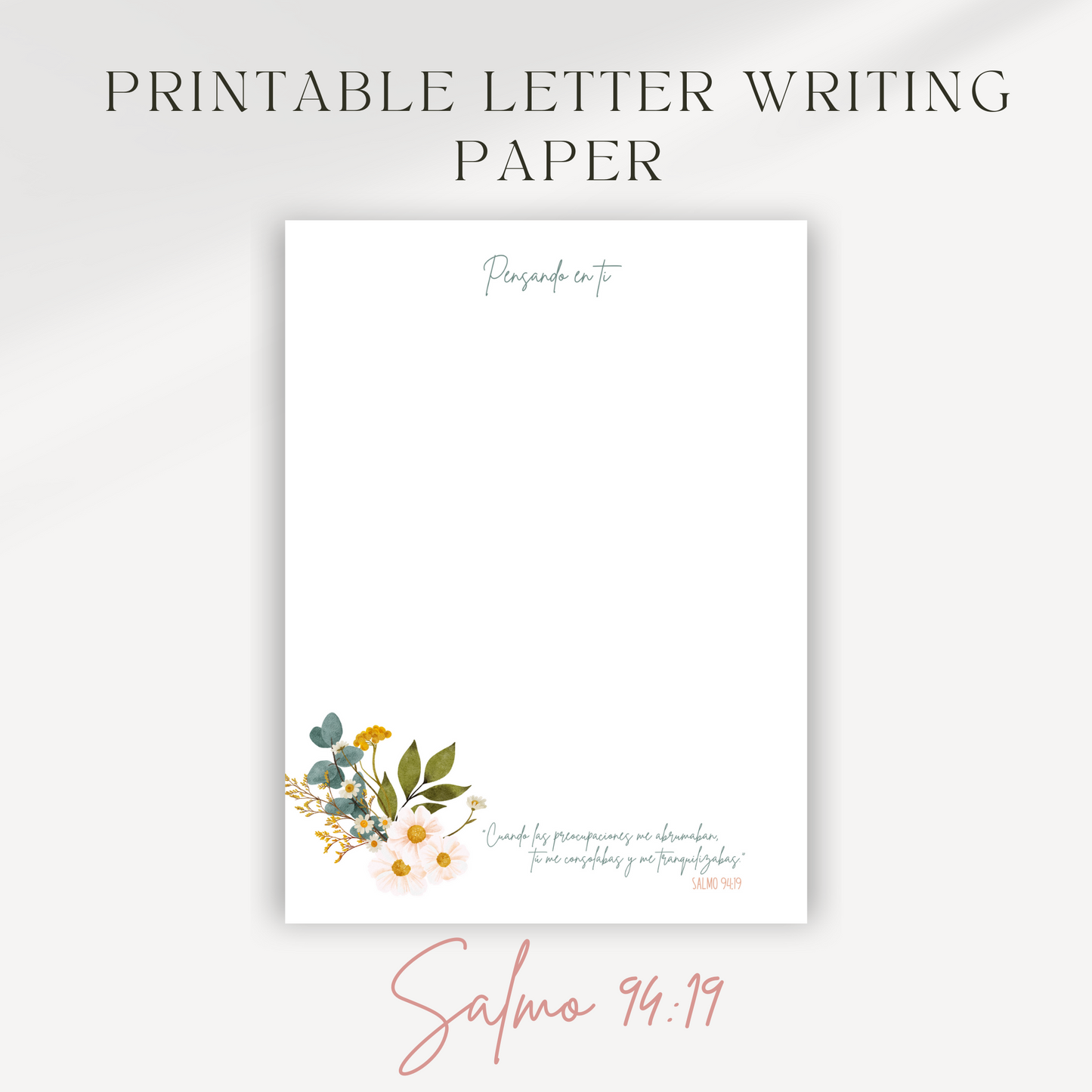 Psalm 94:19, JW Letter Writing Paper | Spanish | Blue Pink Flowers