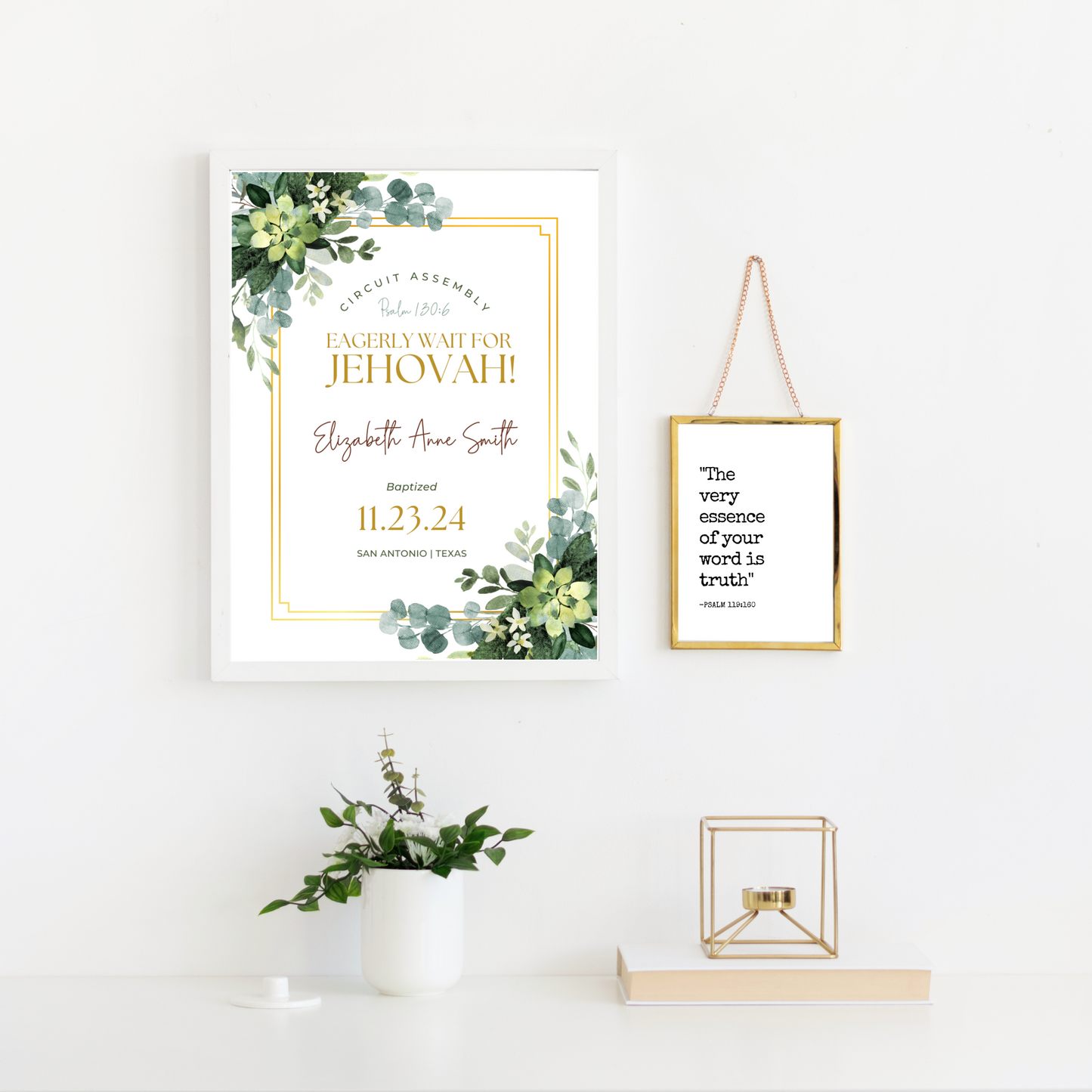 JW Baptism Gift | Baptism Keepsake | Green Leaves | Customizable Print