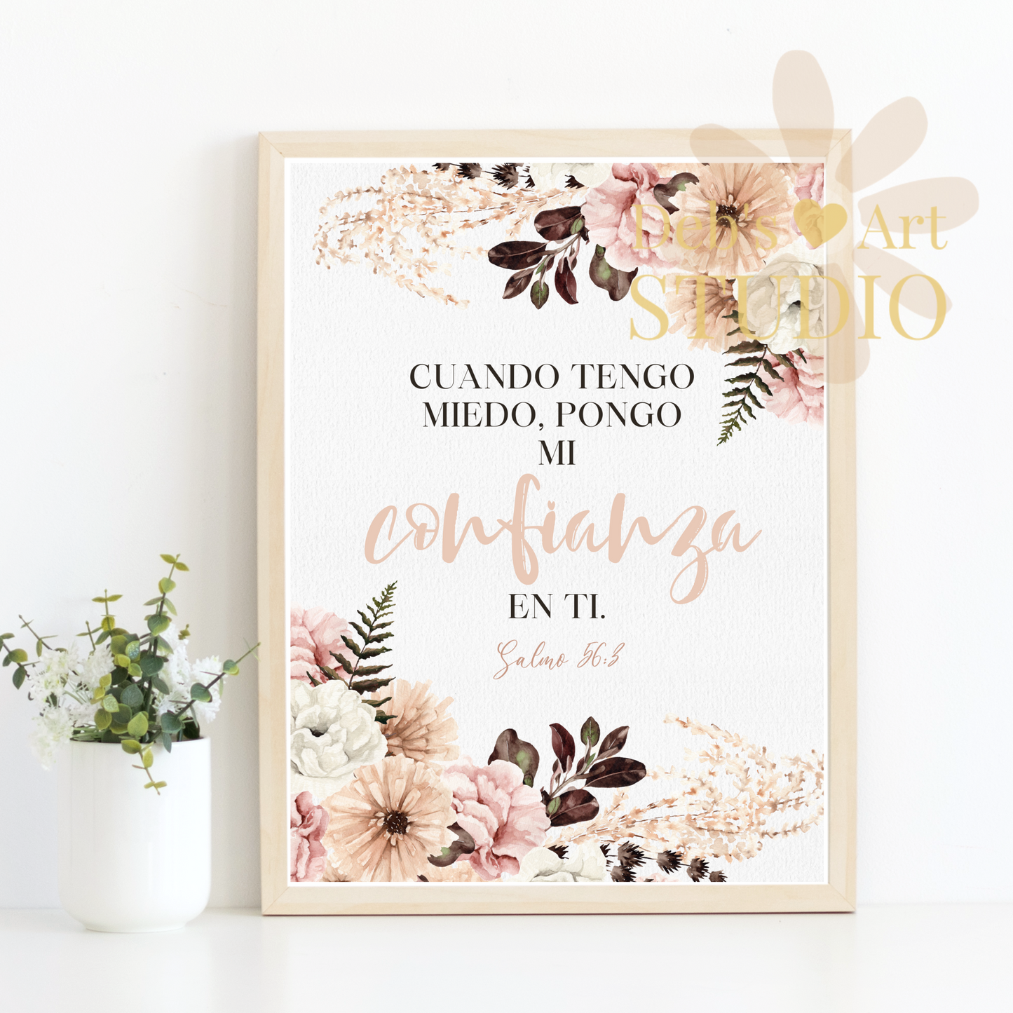 2024 JW Year Text - Spanish Bible Verse Wall Art | Salmo 56:3 | Pink Boho Flowers