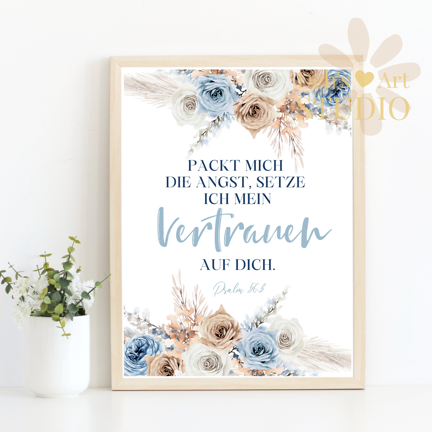 2024 JW Year Text - German Bible Verse Wall Art | Psalm 56:3 Blue Boho