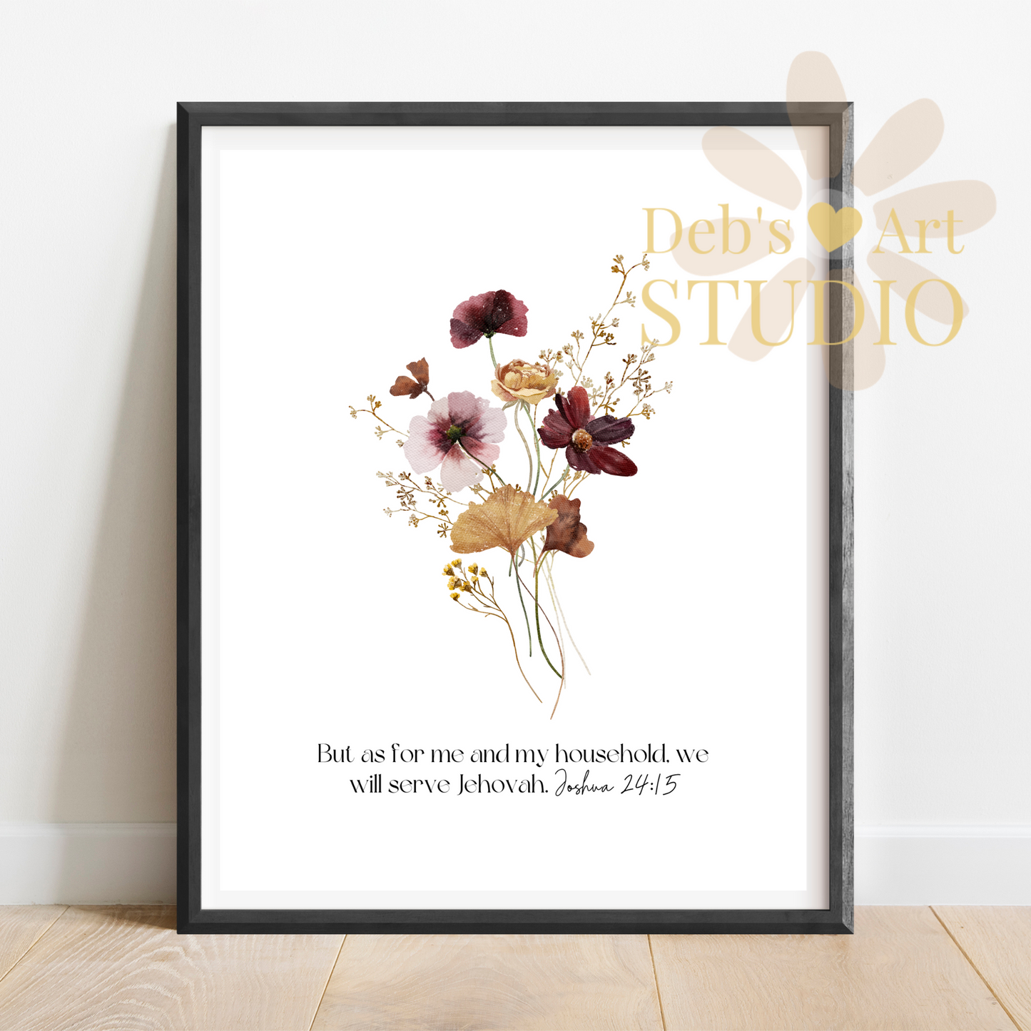 Joshua 24:15 | Bible Verse Print | JW Wall Art | Botanical Wildflowers