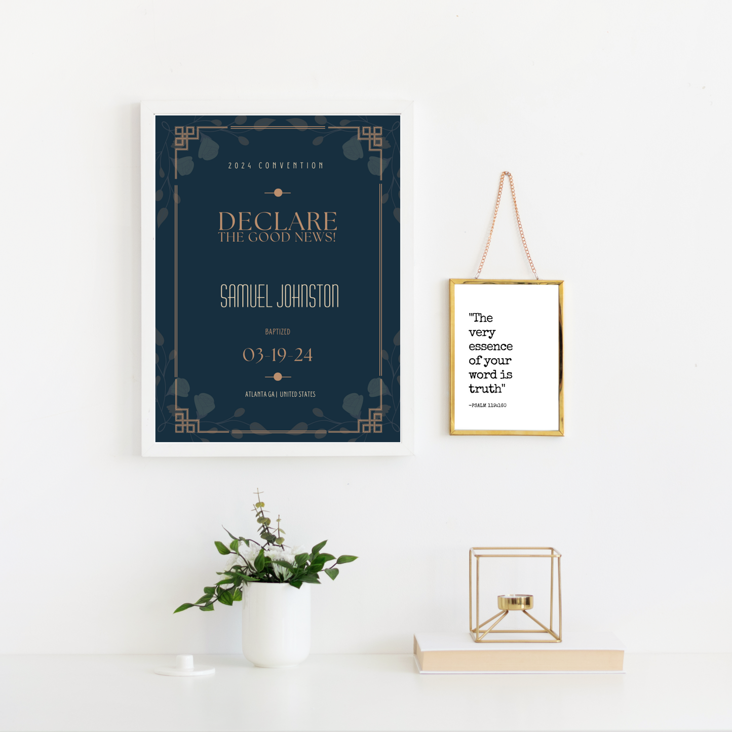 JW Baptism Gift | Baptism Keepsake, Navy - Art Deco Frame | Customised