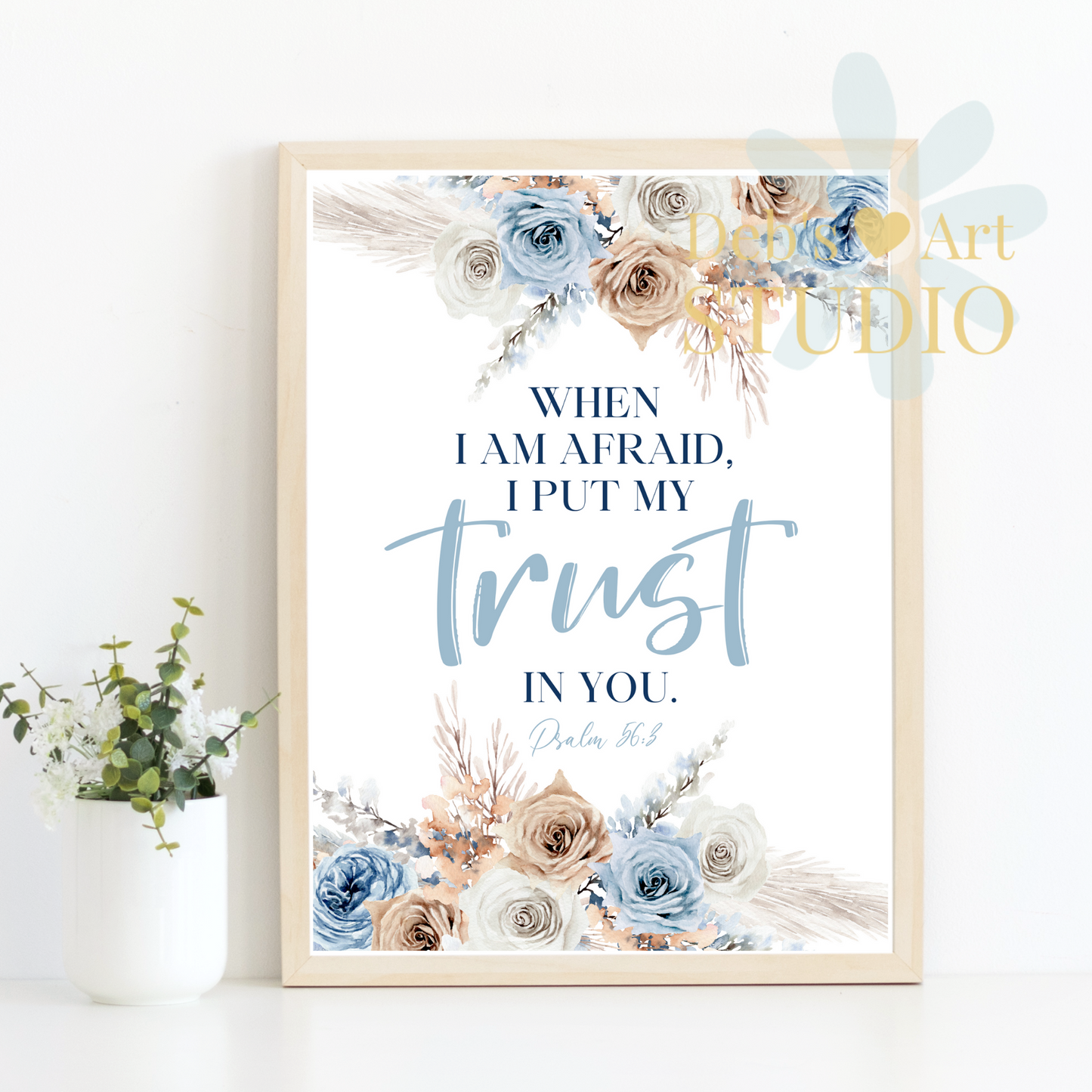 2024 JW Year Text - Bible Verse Wall Art | Psalm 56:3 | Boho Blue Flowers