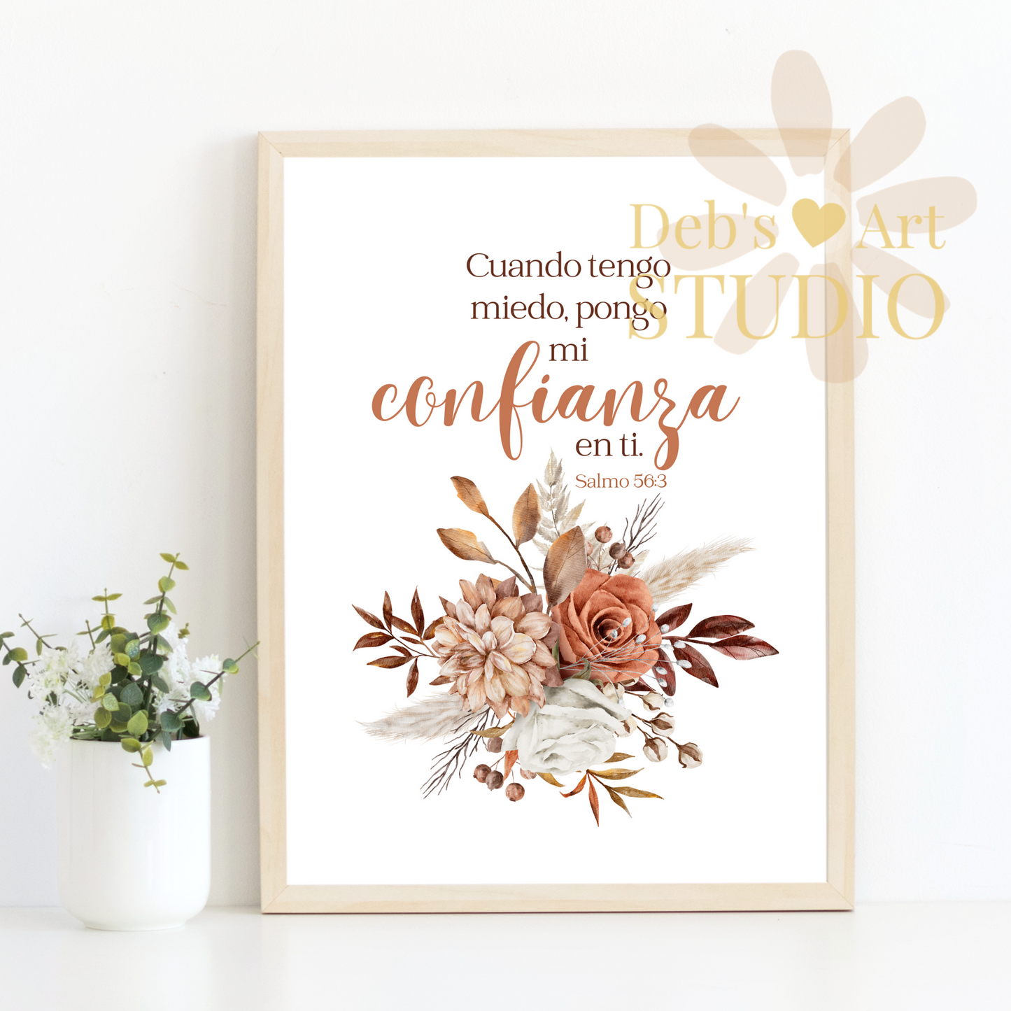 2024 JW Year Text - Spanish Bible Verse Wall Art | Salmo 56:3 | Boho Dried Flowers