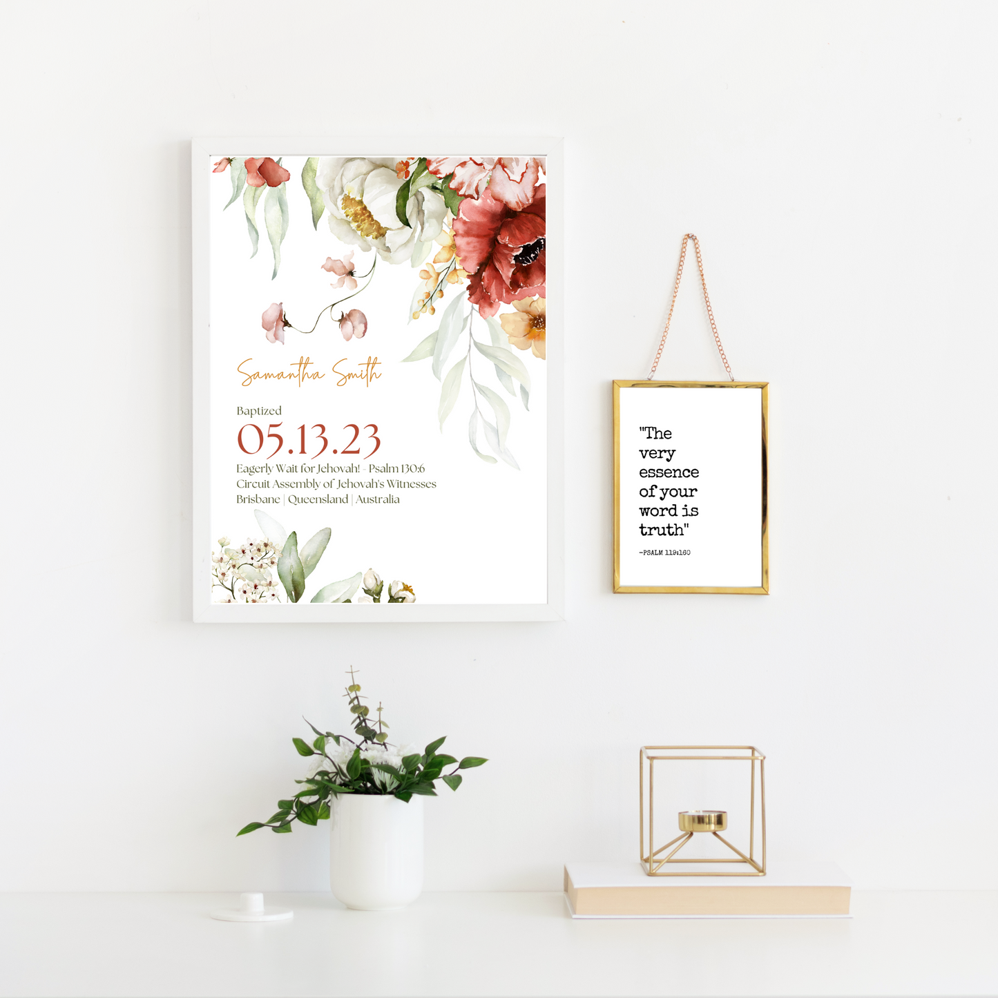 JW Baptism Gift | Baptism Keepsake | Cascading Floral | Customizable Print