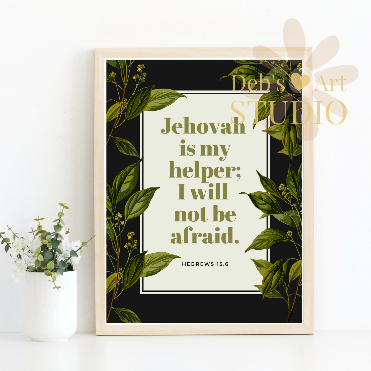 Hebrews 13:6 Bible Verse Wall Art | JW Gift | Botanical Leaves Print