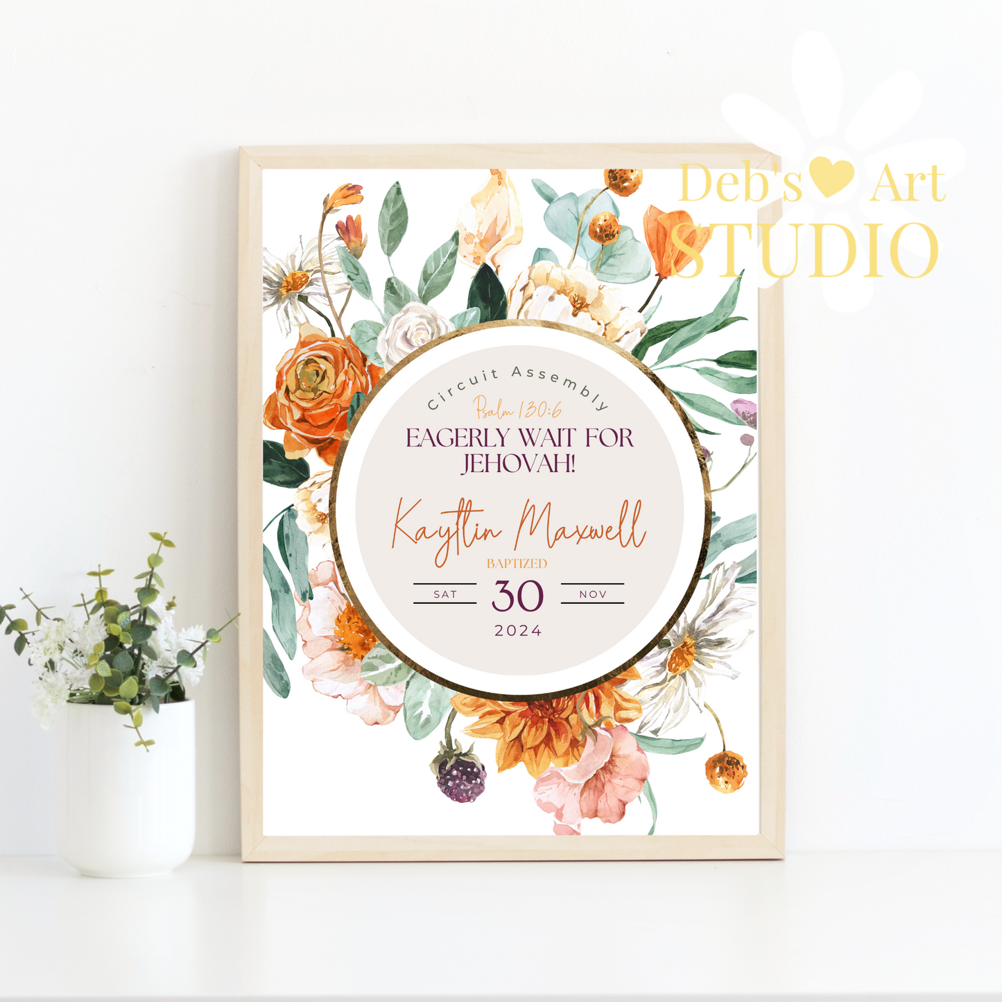 JW Baptism Gift | Baptism Keepsake, Orange Blooms | Customise