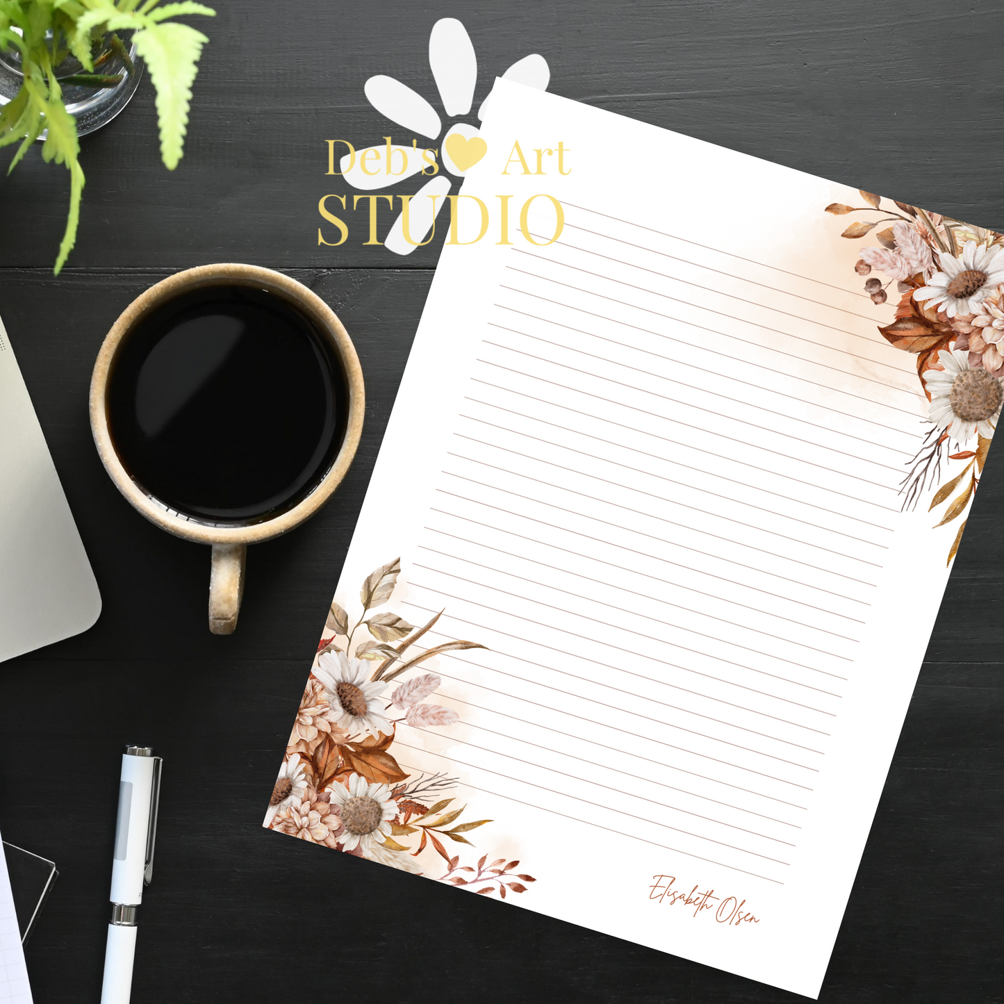 Personalised Stationery Editable Template, Autumn Flower Writing Paper