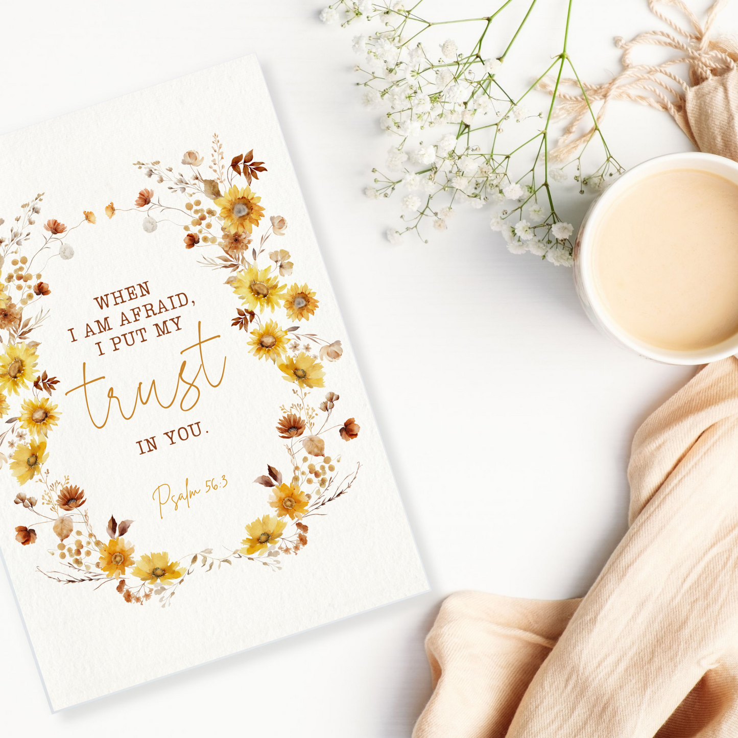 JW Greeting Card | Psalm 56:3 | 2024 Year Text | Boho Sunflowers