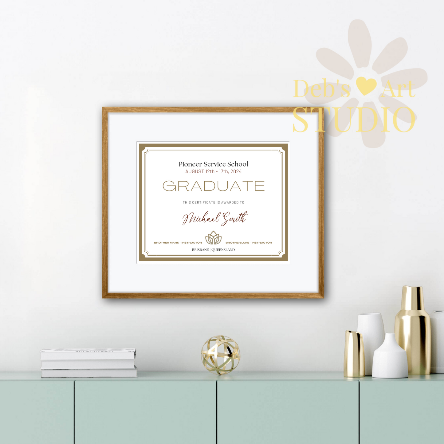 Custom Pioneer School Certificate | Gold Border | JW Pioneer Gifts