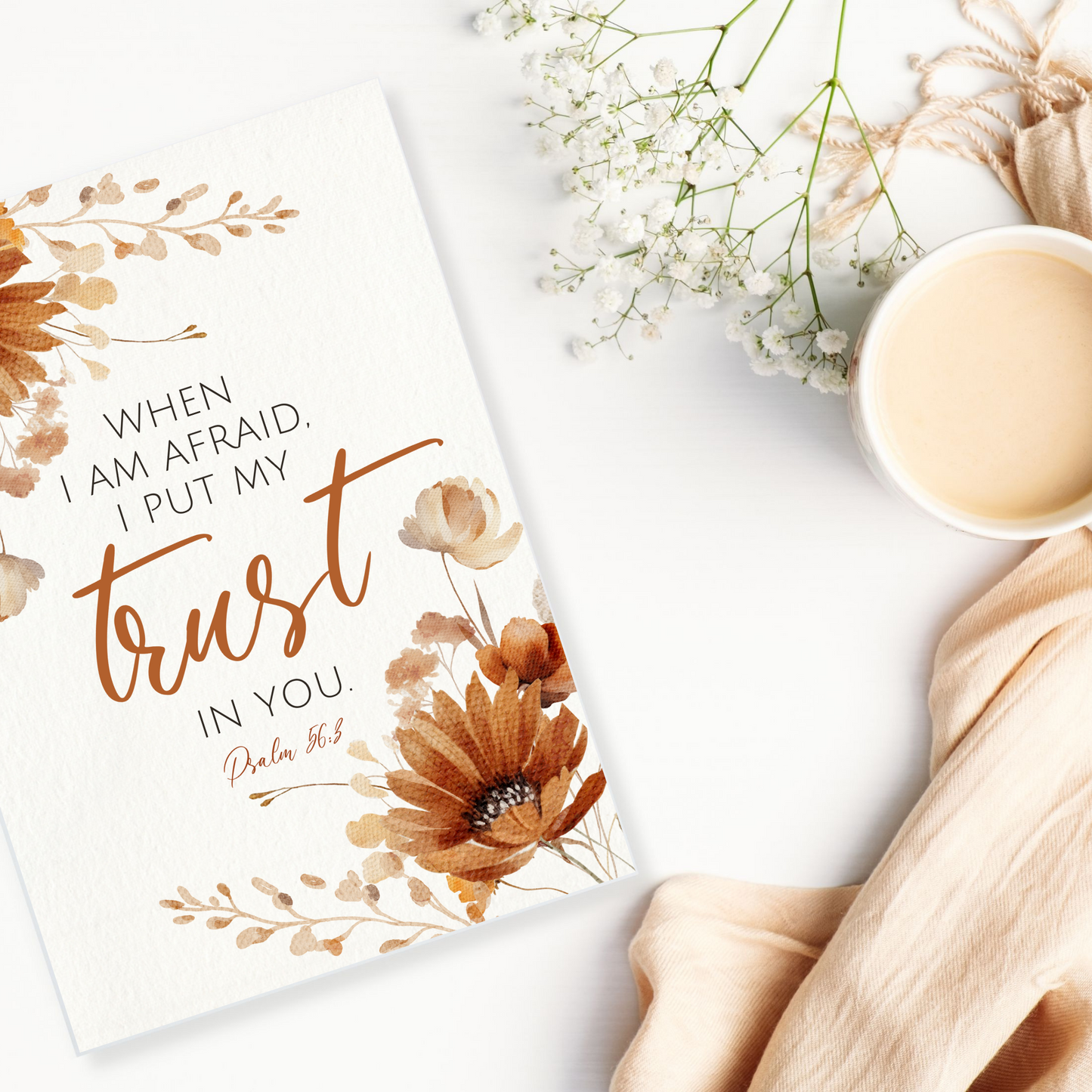 JW Greeting Card | Psalm 56:3 | 2024 Year Text | Autumn Flowers