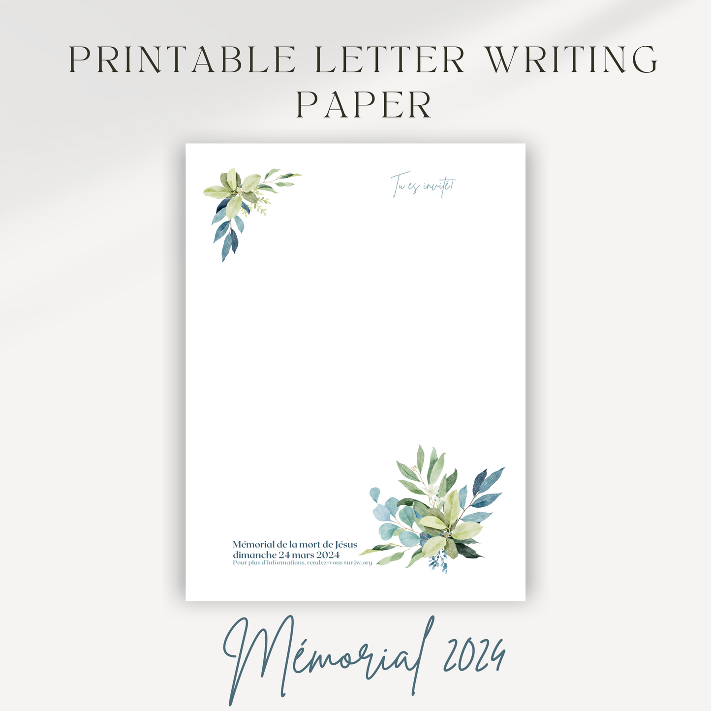 2024 Memorial Invitation, Letter | French | Luke 22:19 | Eucalyptus