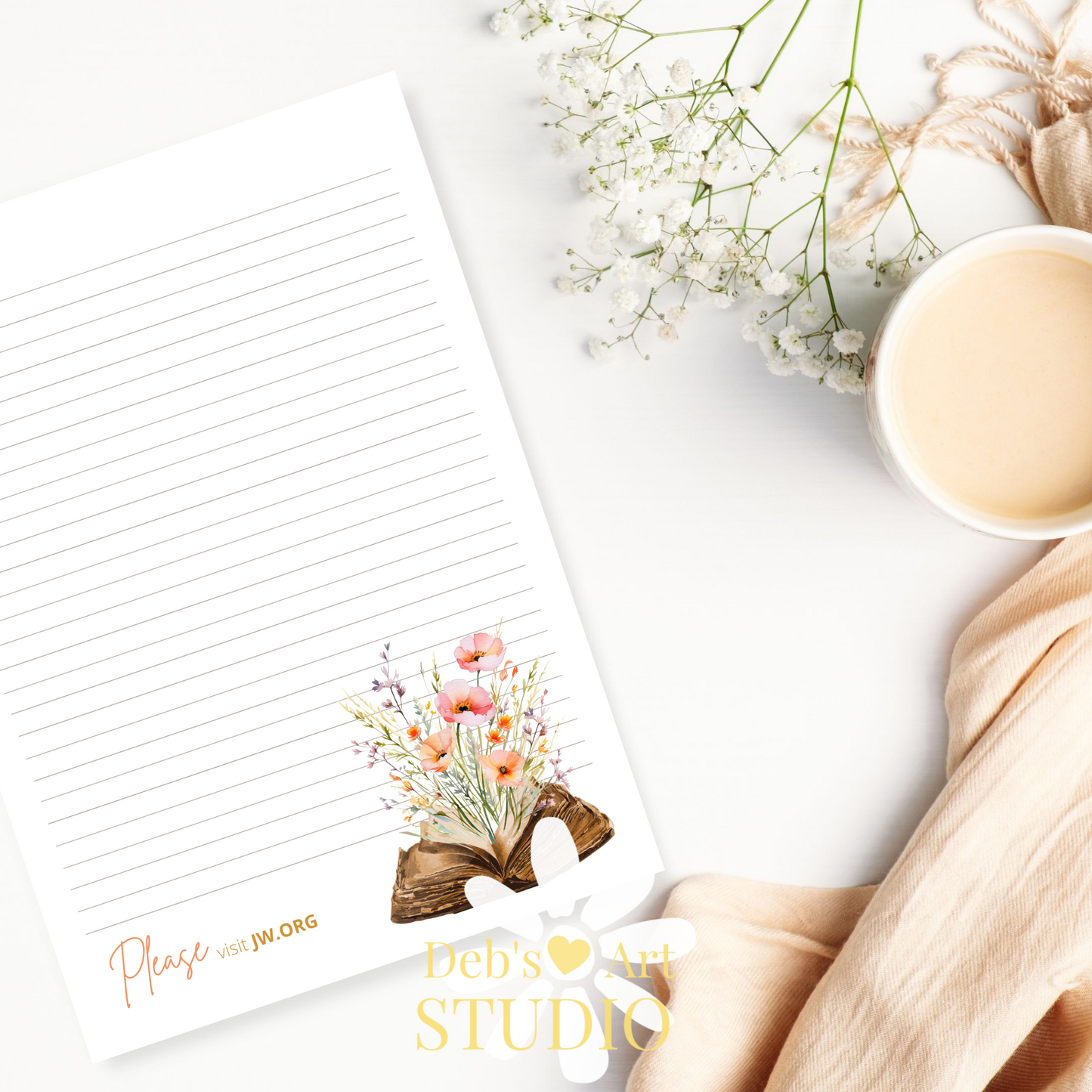 Visit jw.org, JW Letter Writing Paper | Note | Bible Peach flowers