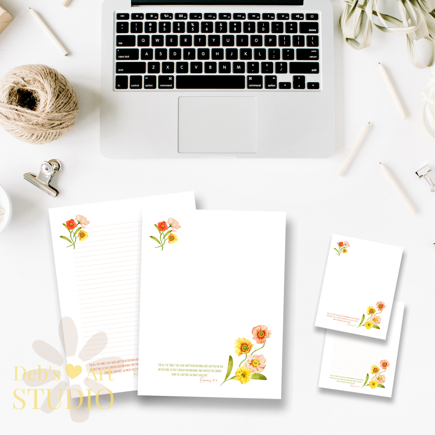 Romans 15:4, JW Letter Writing Paper | Spring Bohemian Flowers