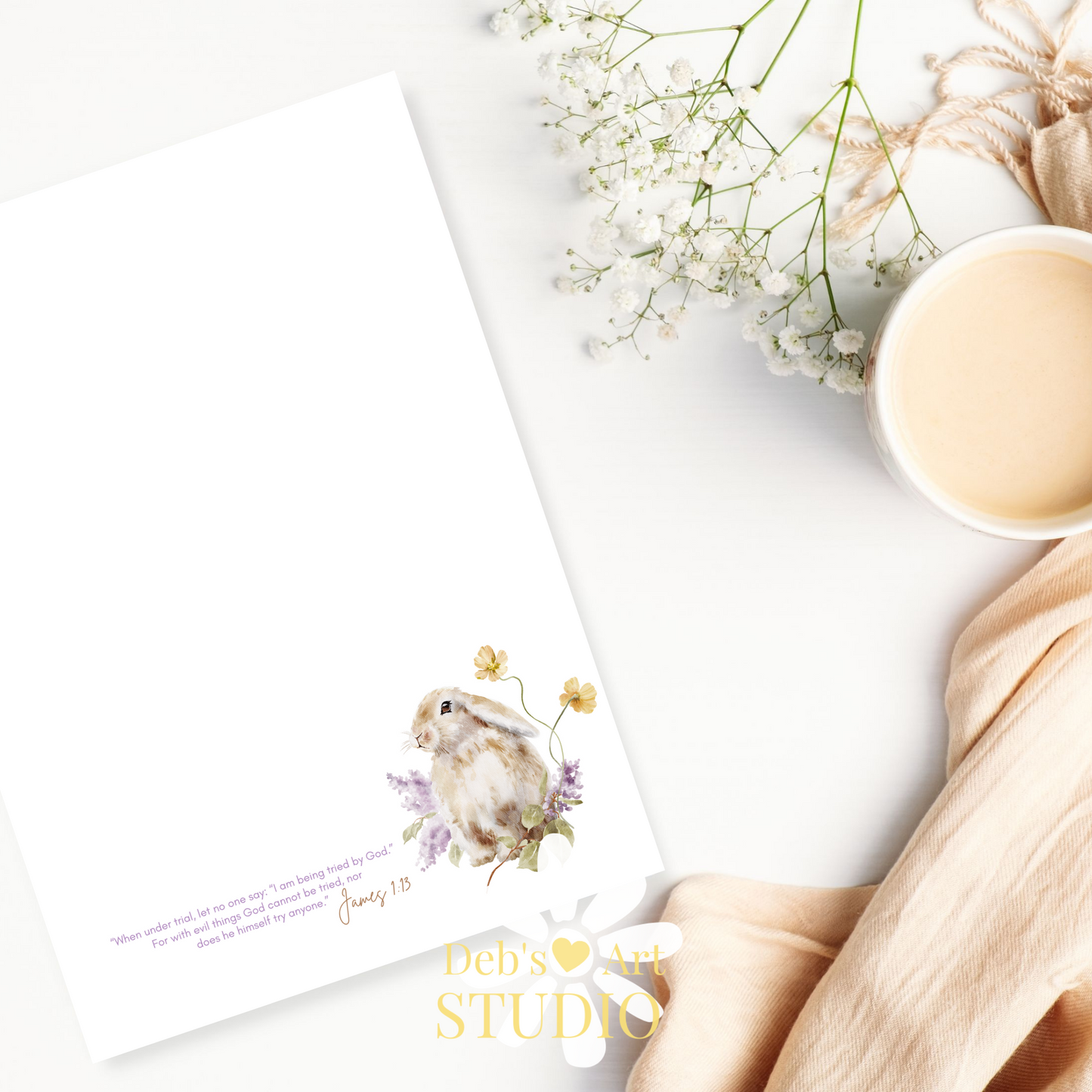 James 1:13, JW Letter Writing Paper | Lilac Blooms & Furry Friends