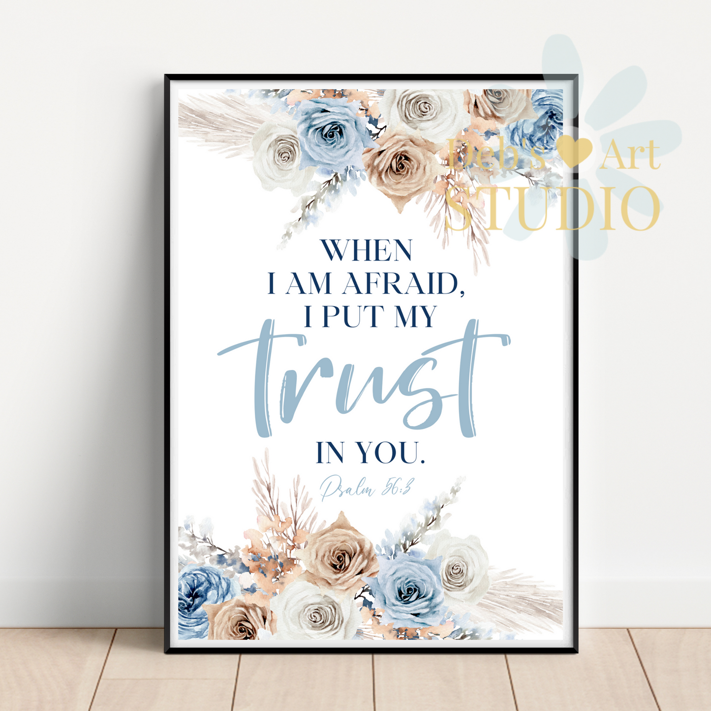 2024 JW Year Text - Bible Verse Wall Art | Psalm 56:3 | Boho Blue Flowers