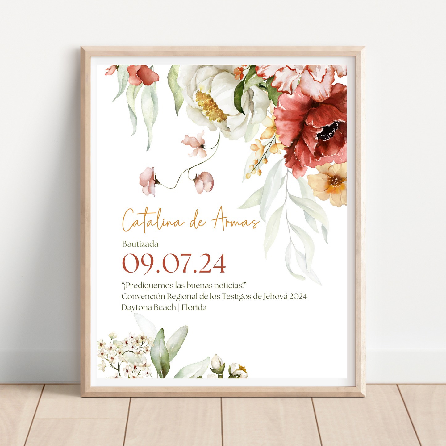 JW Baptism Gift | Baptism Keepsake | Cascading Floral | Spanish