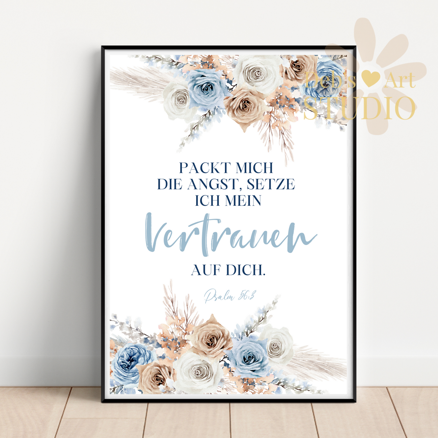 2024 JW Year Text - German Bible Verse Wall Art | Psalm 56:3 Blue Boho