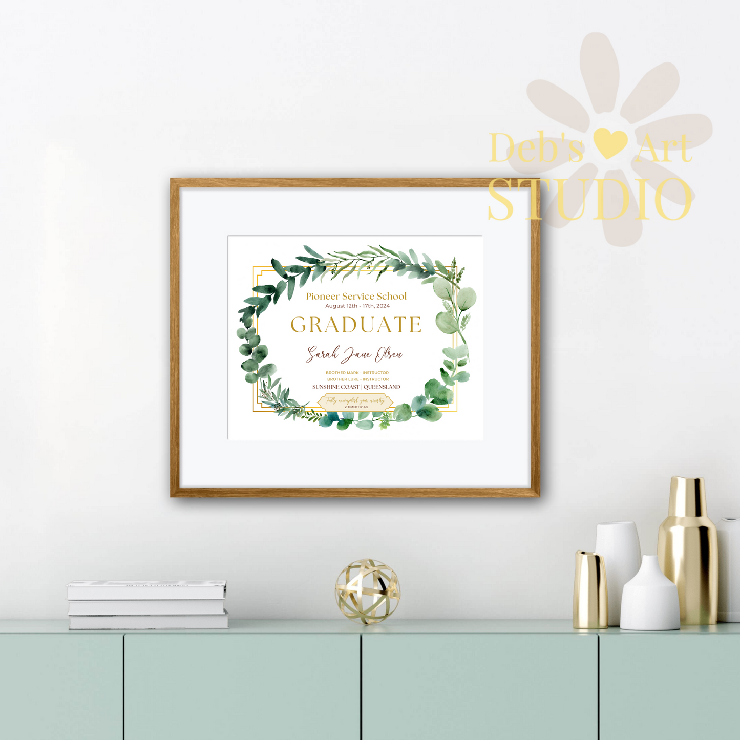 Custom Pioneer School Certificate | Green Leaves | JW Pioneer Gifts