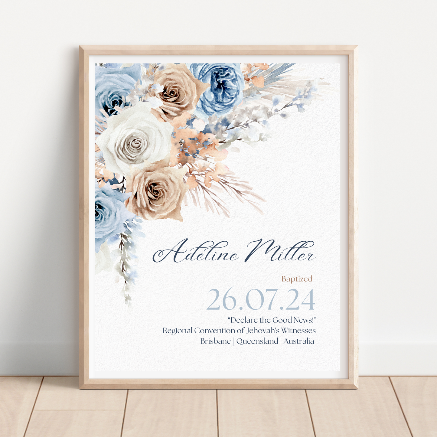 JW Baptism Gift | Baptism Keepsake |Blue Boho | Customizable Print