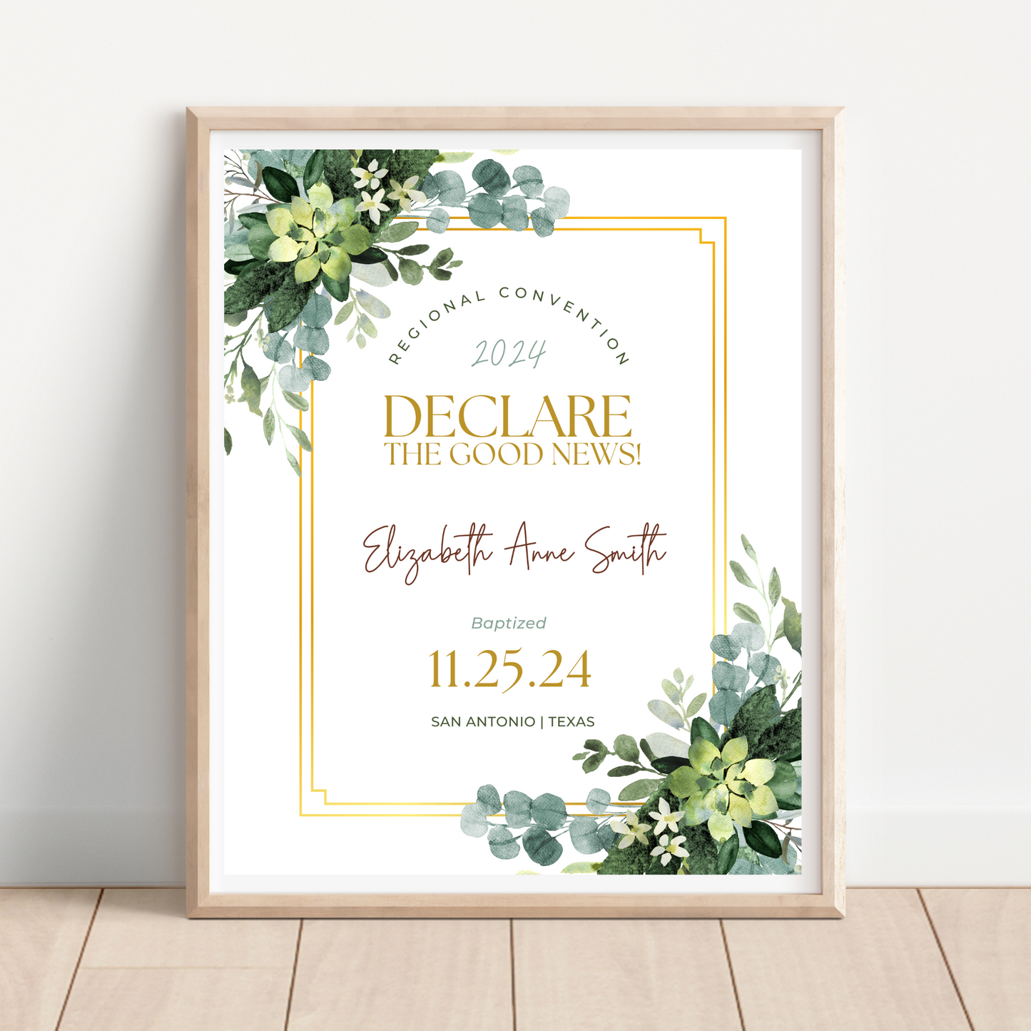 JW Baptism Gift | Baptism Keepsake | Green Leaves | Customizable Print